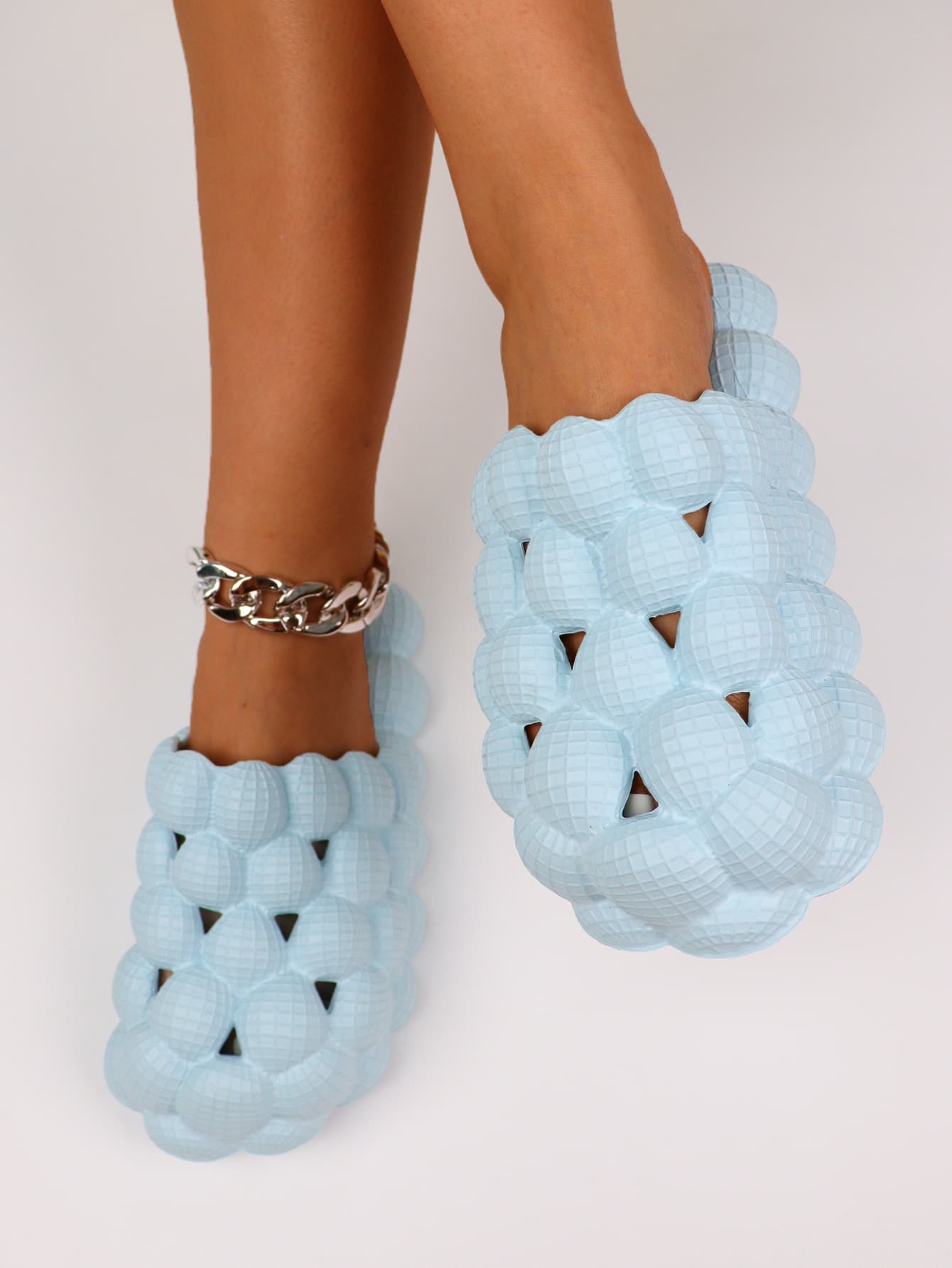 Chaussures à bulles à semelles épaisses et bouffantes avec motif litchi