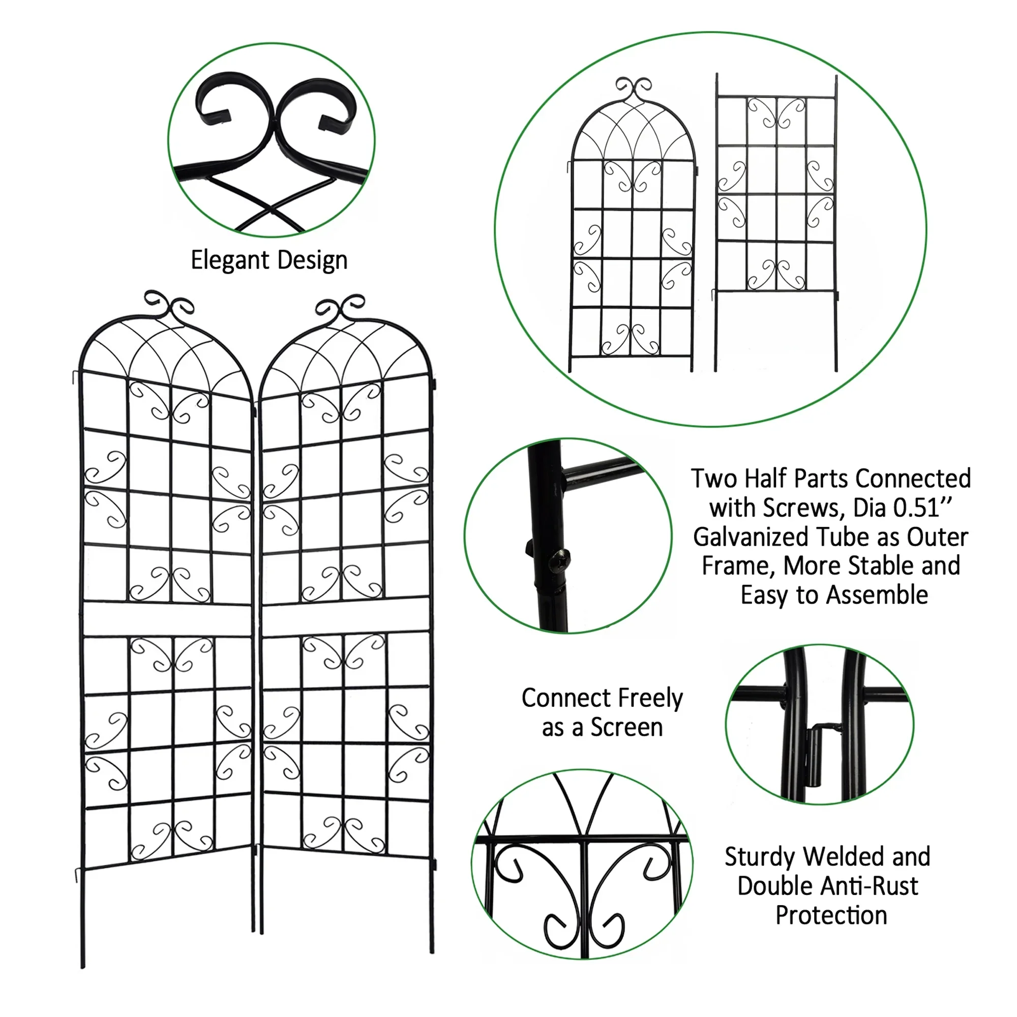 Miniyam 4 Pack Garden Trellis for Climbing Plants, 86.7 X 19.7 Rustproof Sturdy Black Iron Trellis for Potted Plants