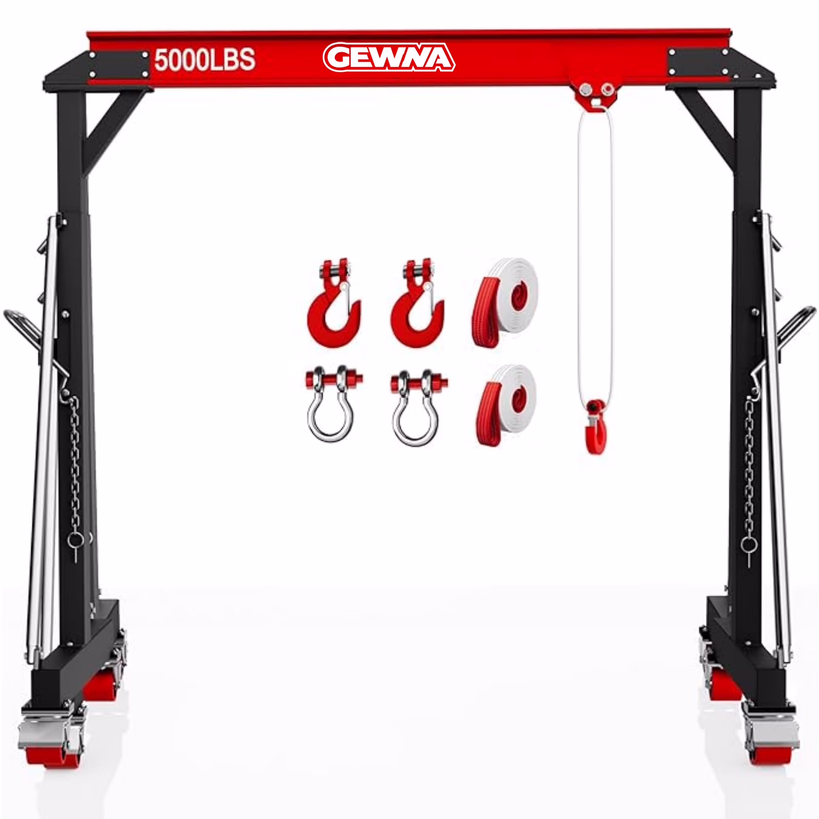 Adjustable Steel Gantry Crane, 2 Ton/ 5000 lb Capacity, 8.2-12.5ft, Portable Lift Hoist on Wheels with Manual Trolley