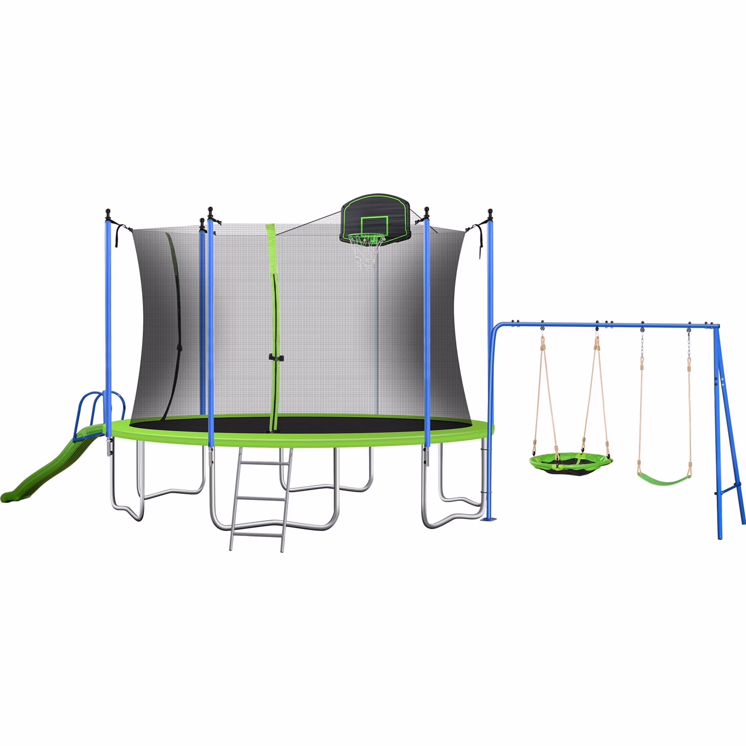 12FT Trampoline for Kids Adults, Recreational Trampoline with Slide Swing Basketball Hoop Enclosure Net, 600Lbs Capacity for 4-5 Kids(12')