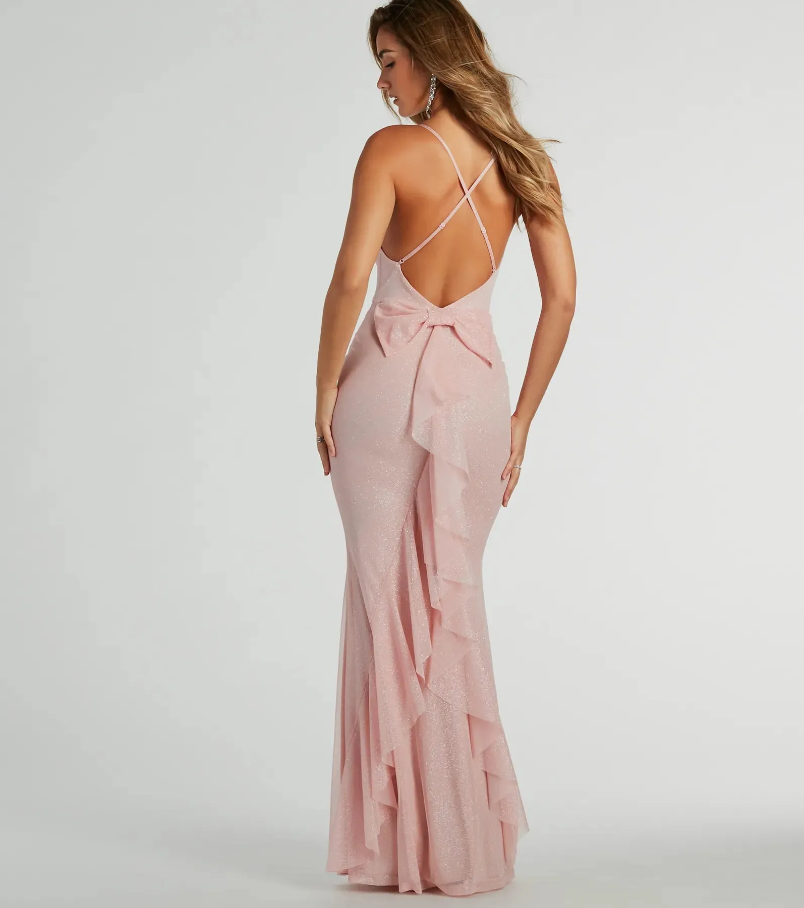 Linda Formal Glitter Ruffled Dress Pink