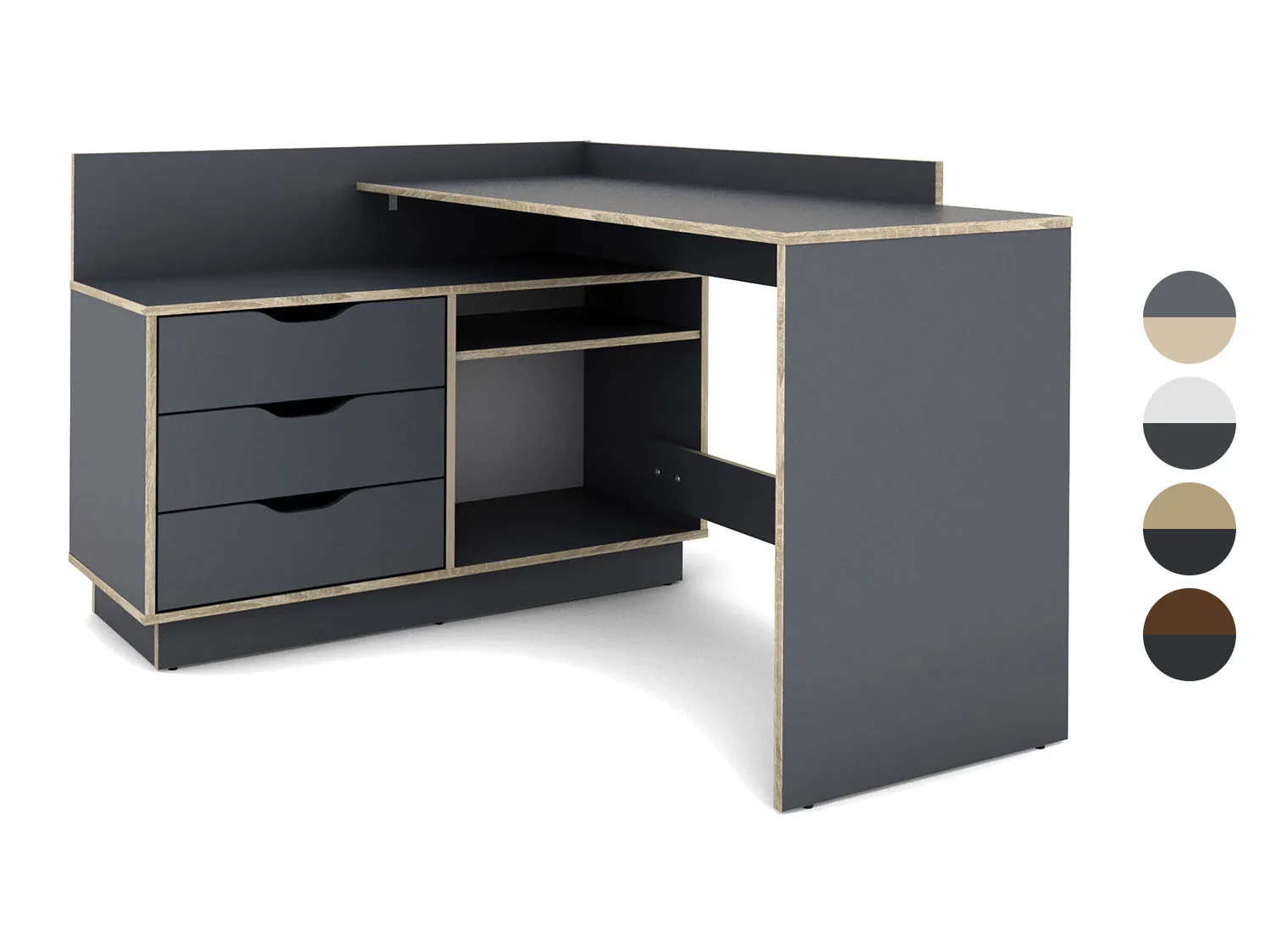 byLIVING Bureau d'angle Belfast avec compartiments, 129 x 105 x 83 cm