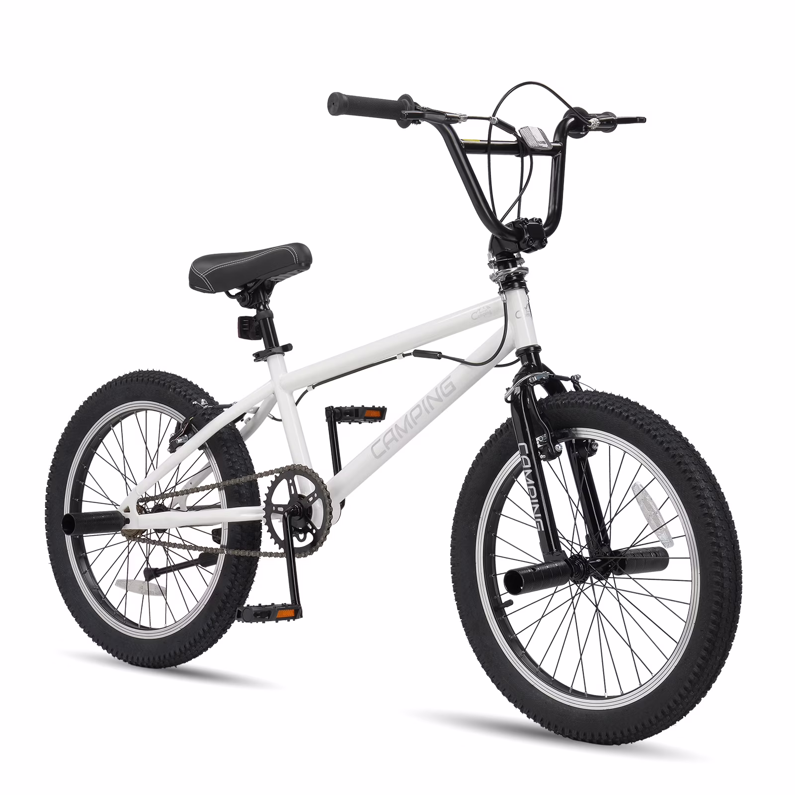 20in BMX Bike, Beginner Trick Bicycle with Hi-Ten Steel Frame, 360 Degree Rotor Freestyle, 4 Pegs, V-Brake, White(White)