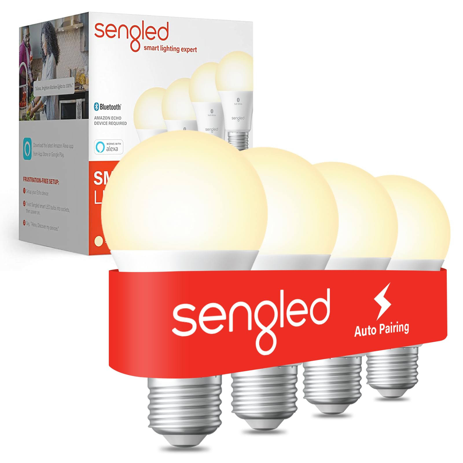 Sengled - Smart A19 LED 60W Bulbs Bluetooth Mesh Works with Amazon Alexa (4-Pack) - Soft White