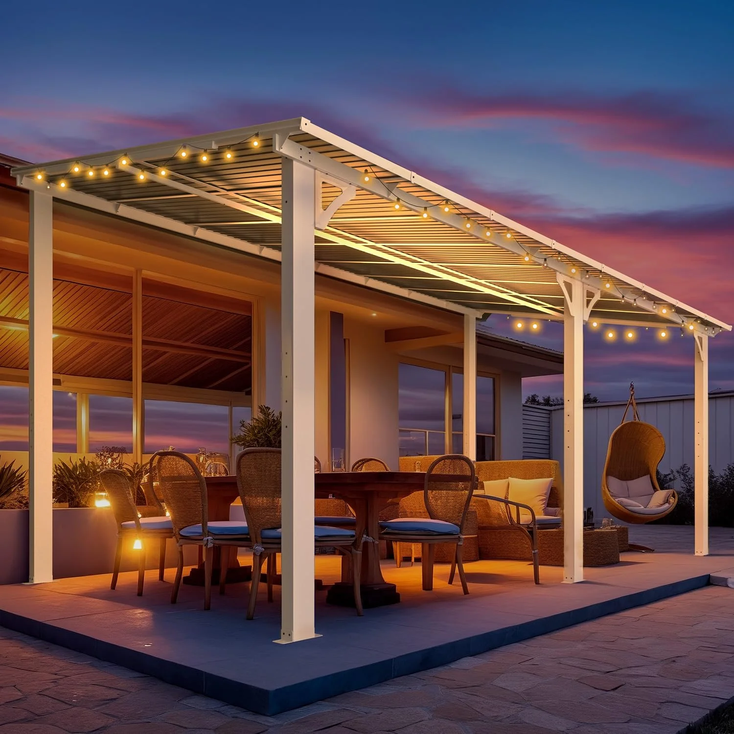 AECOJOY 16'x8' Wall Mounted Gazebos Pergola, White