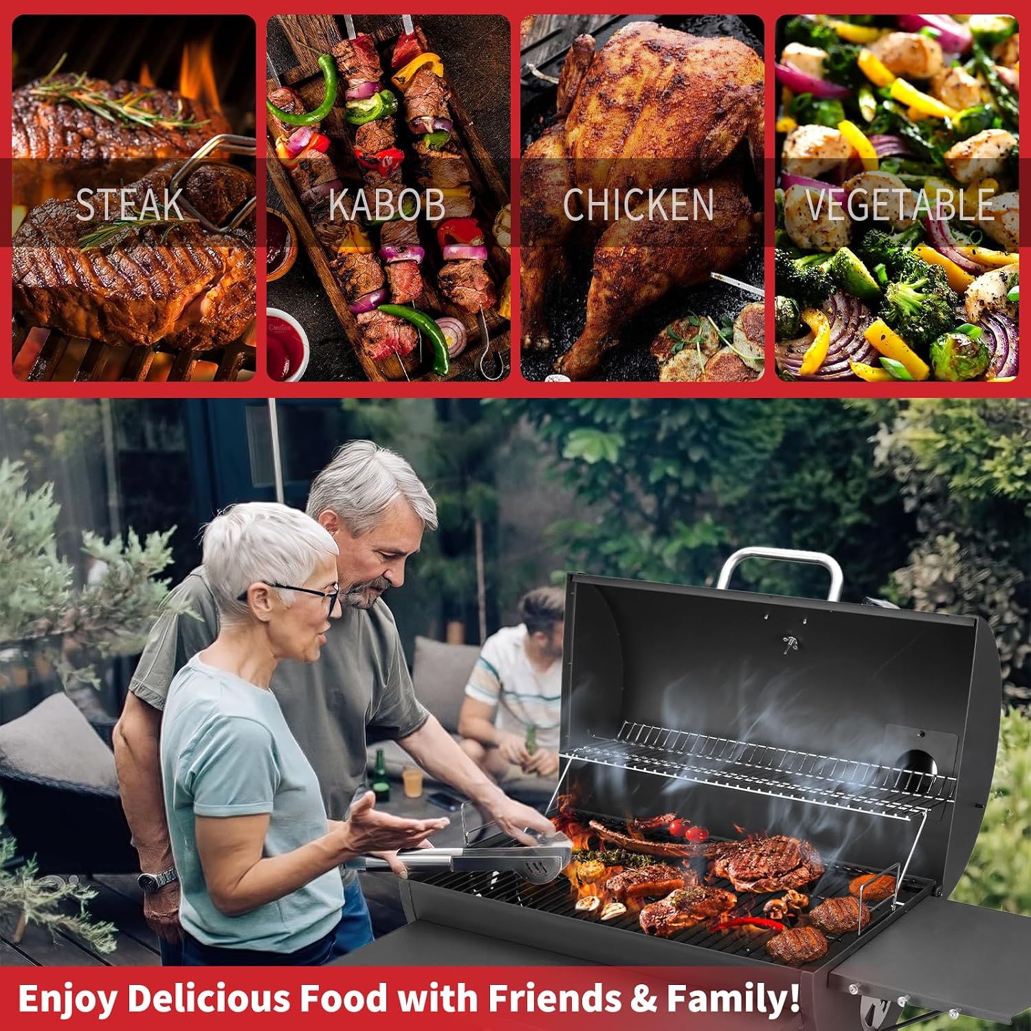Kendane Barrel Charcoal Grill, Large Charcoal Grills with Side Shelf