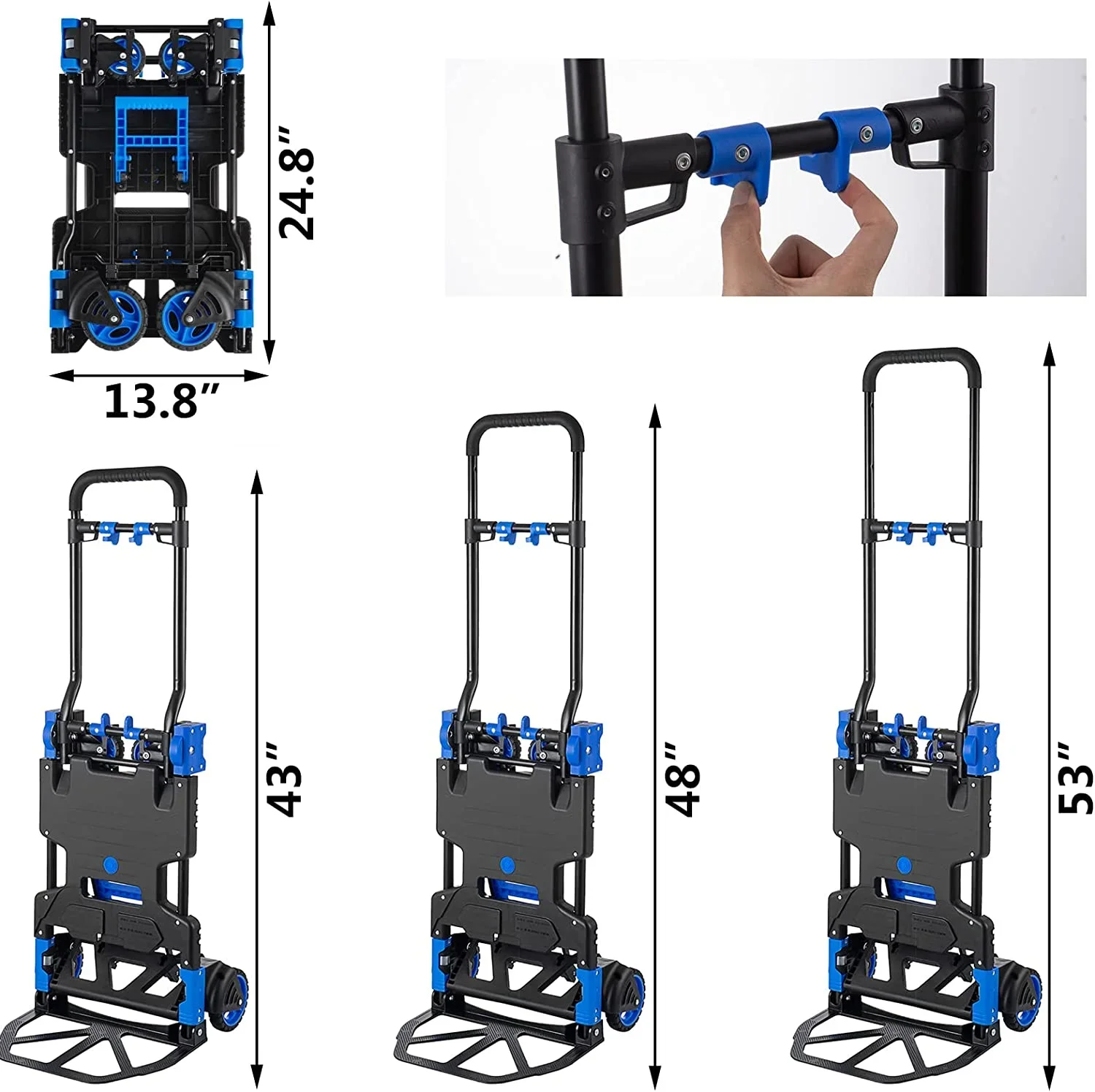 SHZOND 2 in 1 Folding Hand Truck 330 lbs Load Capacity Dolly Cart,Heavy Duty Aluminum Hand Truck with 4 Wheels
