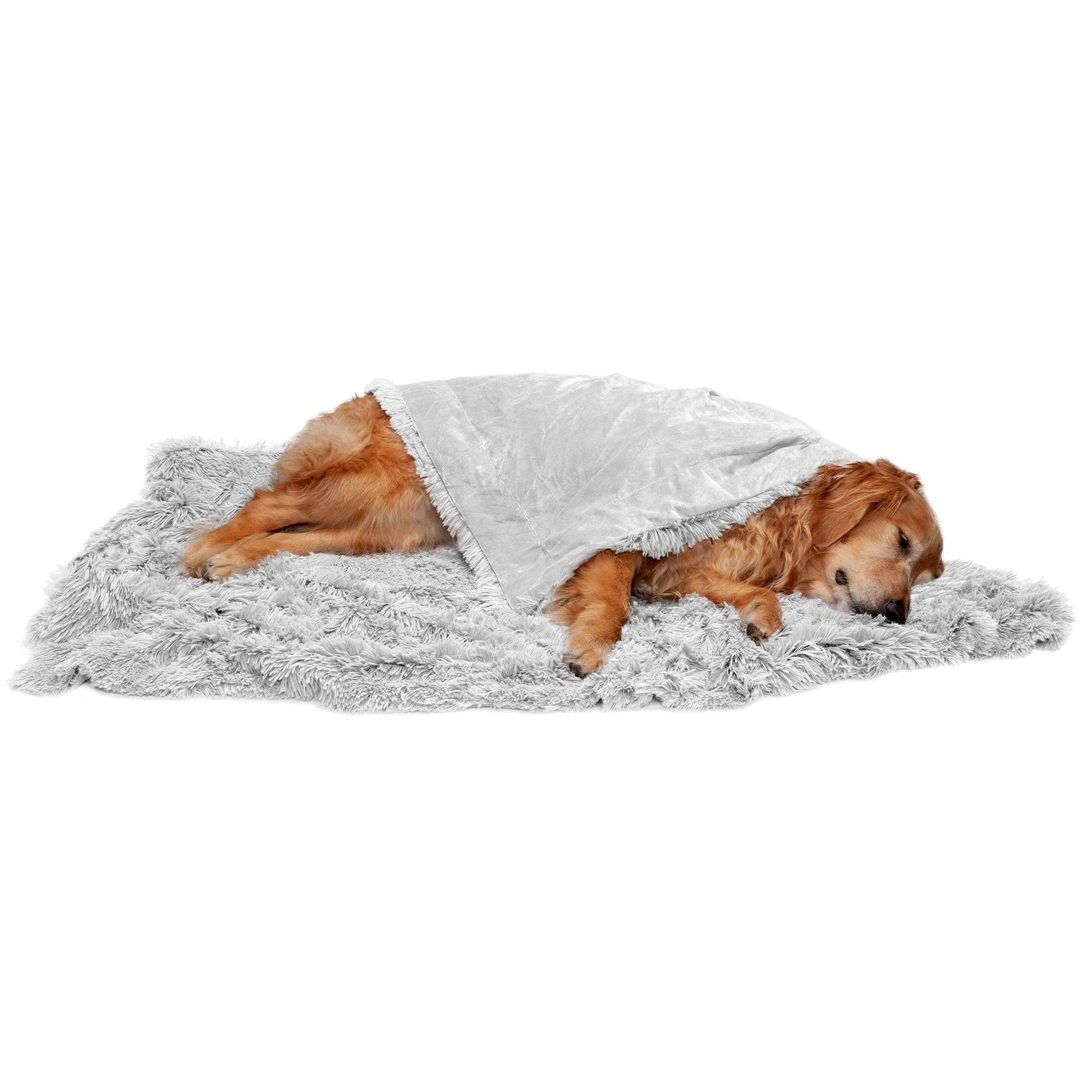 FurHaven Waterproof Calming Plush Long Fur & Velvet Dog Blanket - Mist Gray Extra Large