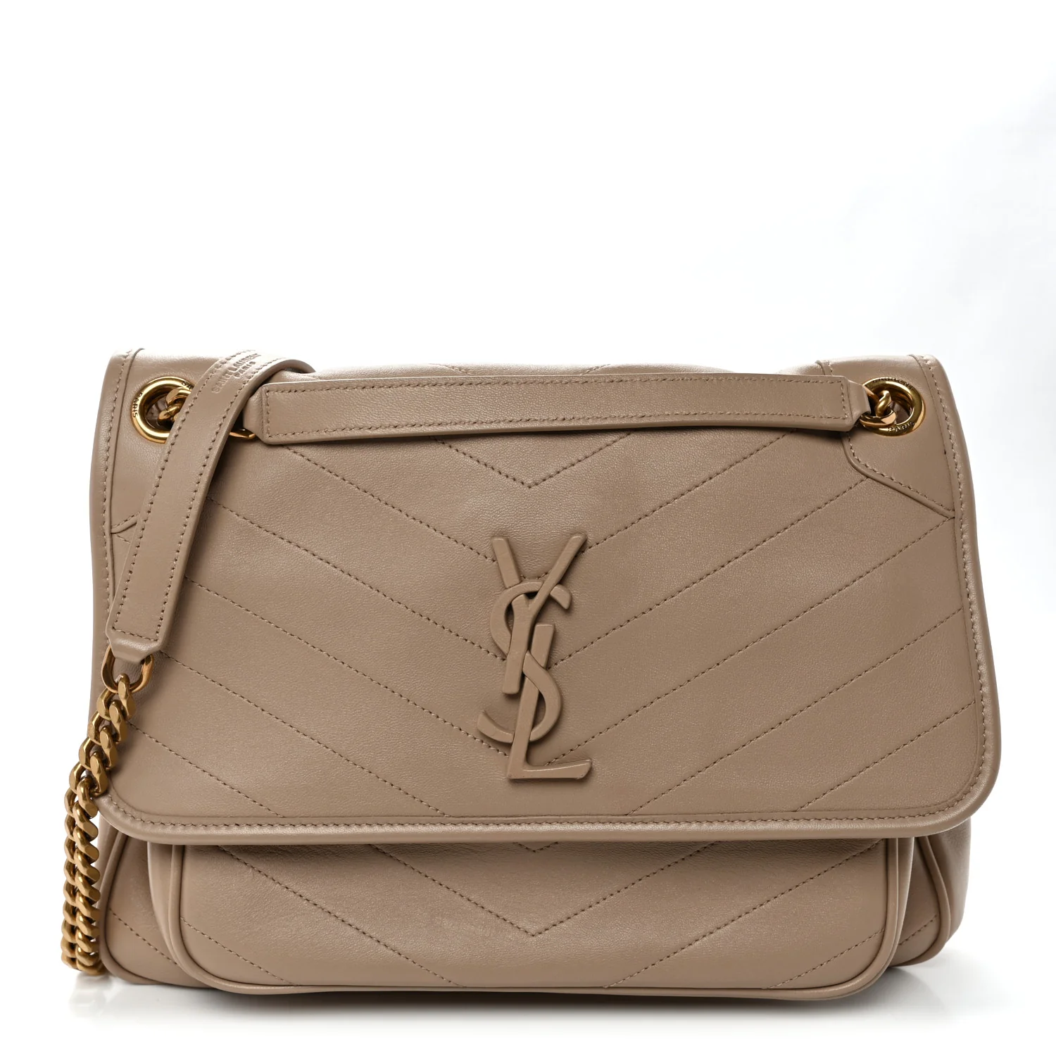 Lambskin Matelasse Monogram Medium Niki Chain Satchel Dark Beige