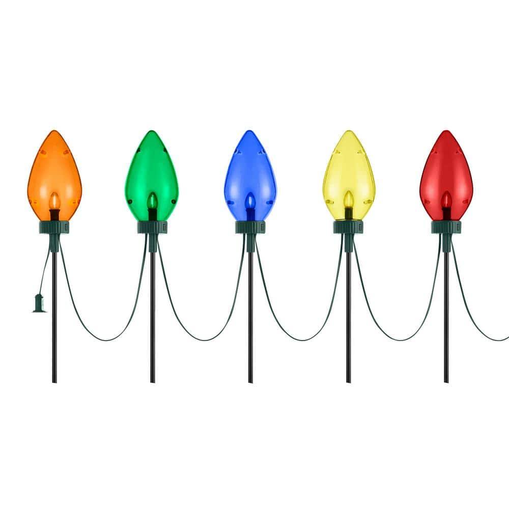 Home Accents Holiday 20 in. Multi-Colored Giant C7 LED Pathway Lights (Set of 5)