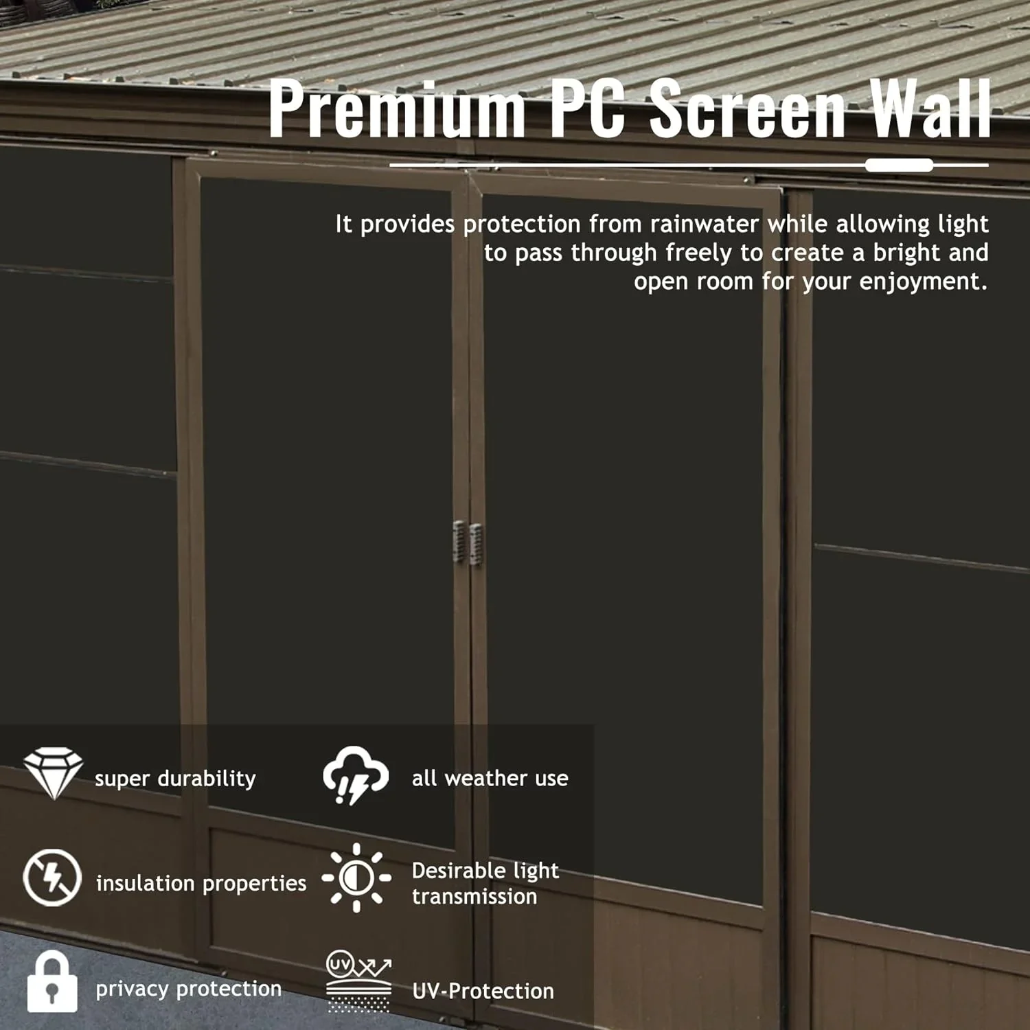 Domi Outdoor Living 10' x 12' Hardtop Lean-to Gazebo, Wall-Mounted with Galvanized Steel Roof Wall Pergola with Aluminum Frame, Curtains and Netting, for Patio, Deck, Garden, Backyard