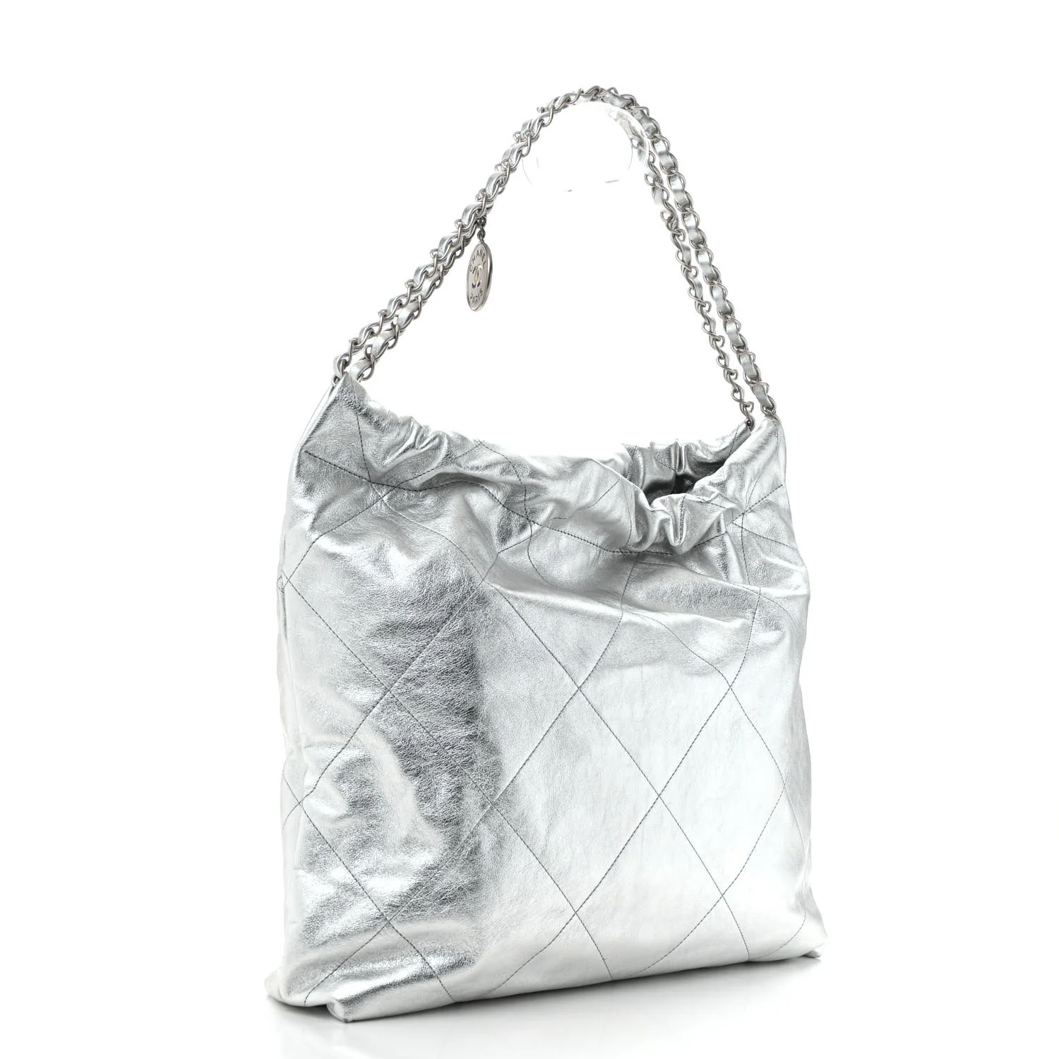 Metallic Calfskin Quilted Chanel 22 Silver