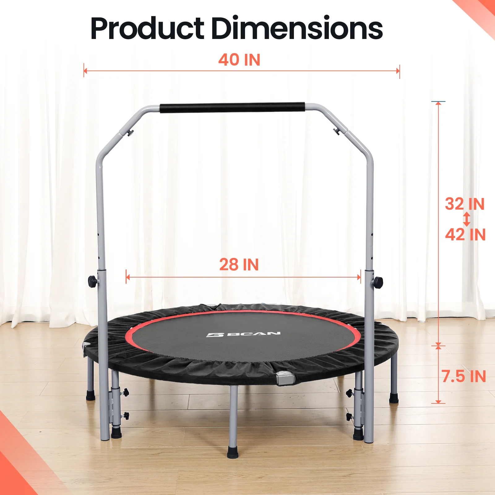 40" Foldable Trampoline, Fitness Rebounder with Adjustable Foam Handle, Exercise Trampoline for Adults/kids Indoor/Garden Workout Max Load 330lbs(40") Image 4