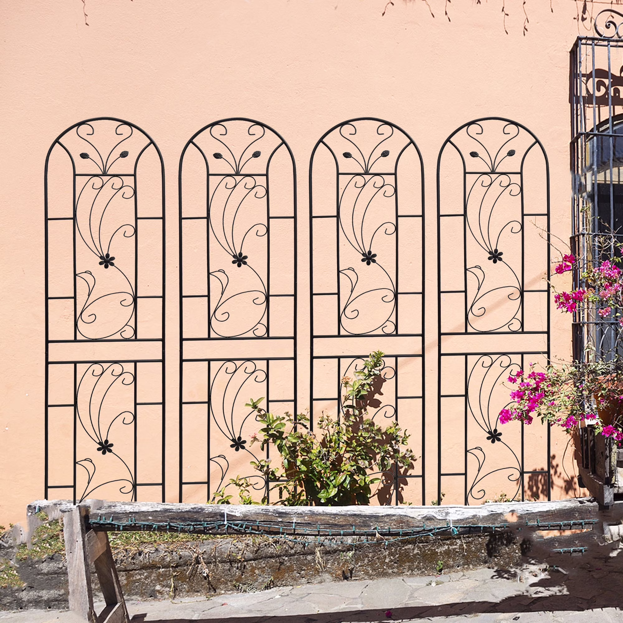 Heavy Duty Rustproof Black Iron Garden Trellis 4 Pack  19.7 x 86 For Potted Plant Support & Climbing Vines