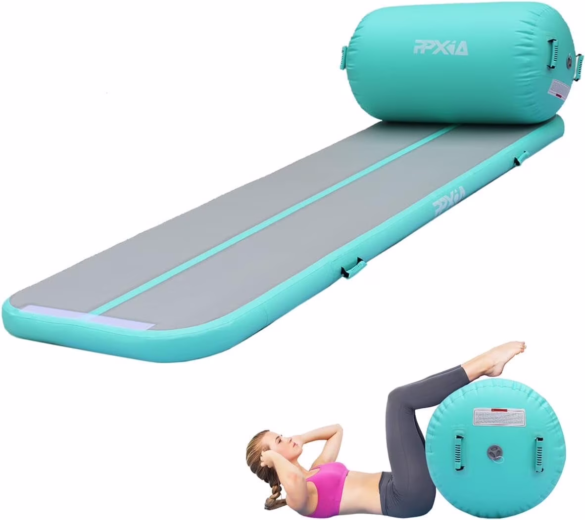 Gymnastics Mat Set 10FT Inflatable Tumbling Mat, 39*24 inch Air Roller Gymnastics Barrel and 3 Air Block with 800W Air Pump for Training Cheerleading Home Use Yoga and Water Use(Blue-5PCS) - Image 3