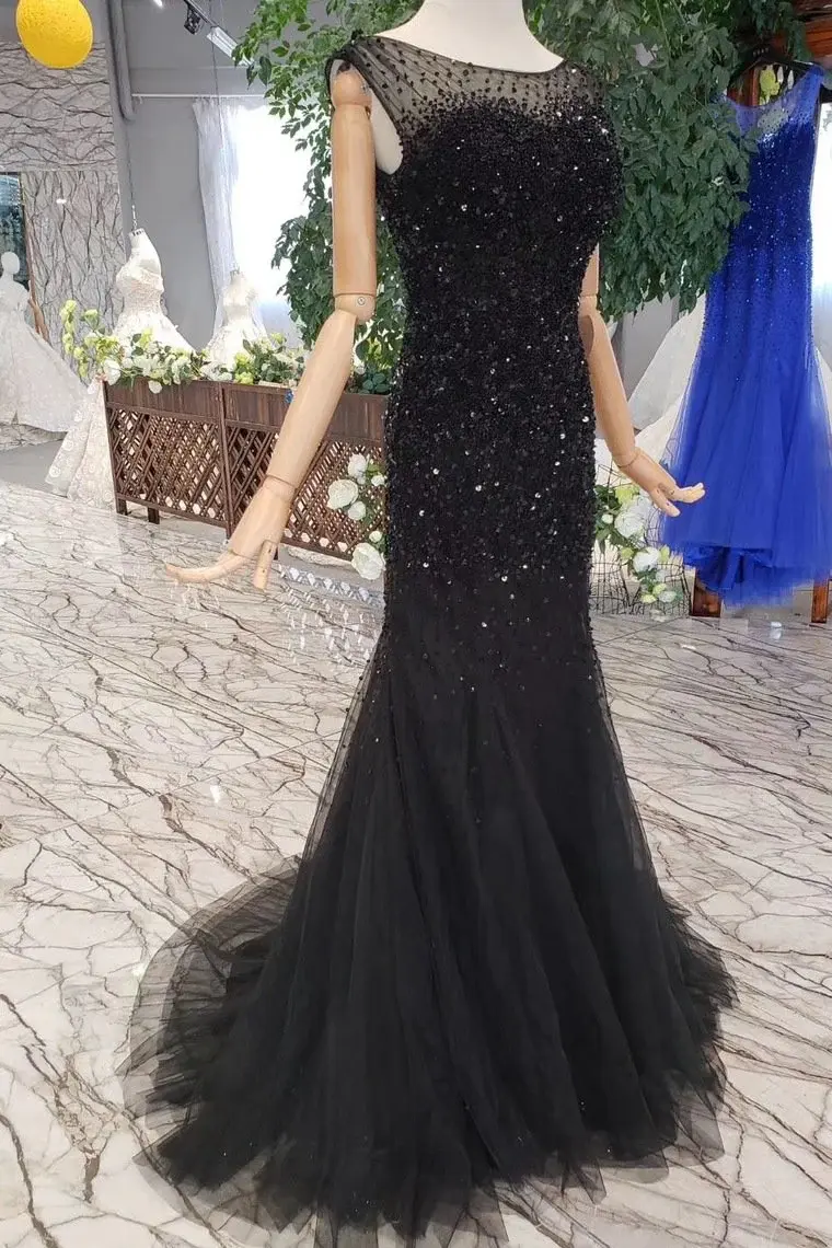 New Arrival Sequins Bodice Prom Dresses Tulle Mermaid Sweep Train DMK11