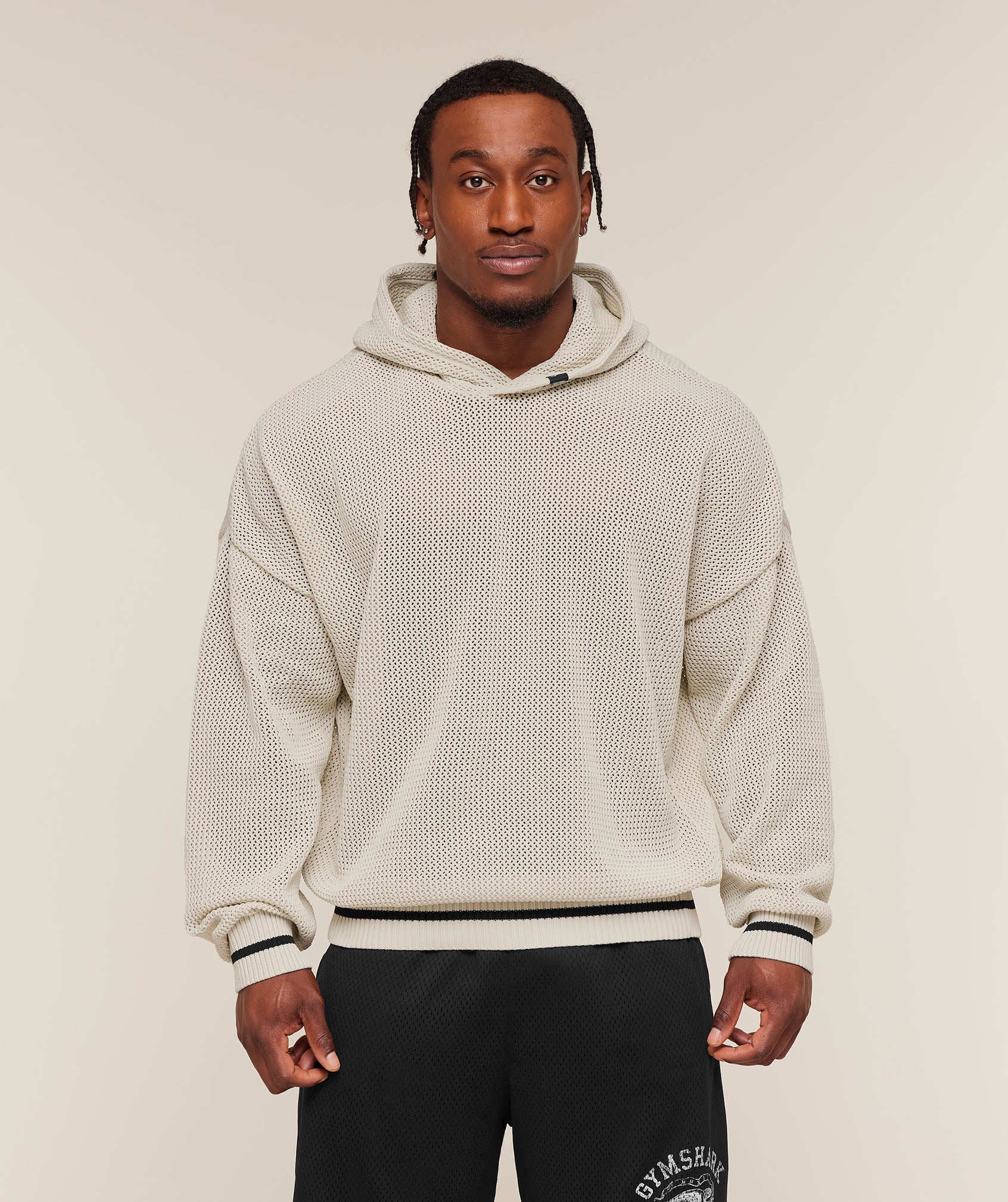 COLLECTIVE CROCHET STYLE HOODIE - Tinted White