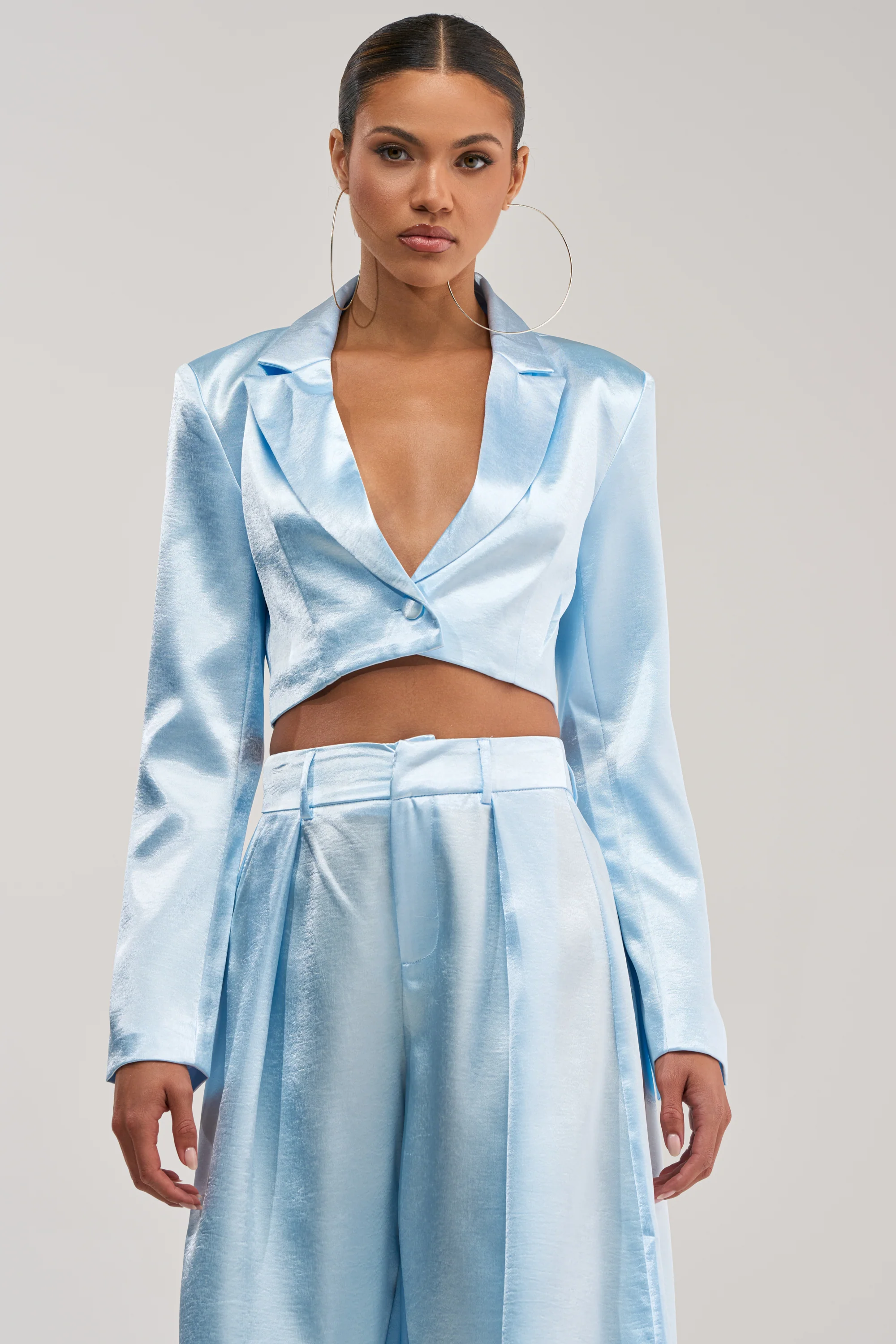 KYLA ICY BLUE SATIN BLAZER - Akira Store