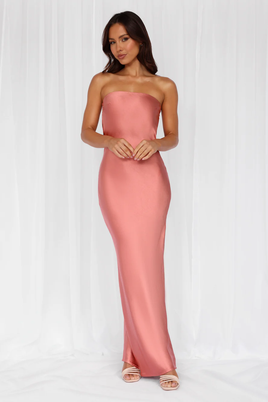 HELLO MOLLY The Felicity Strapless Satin Maxi Dress Rose