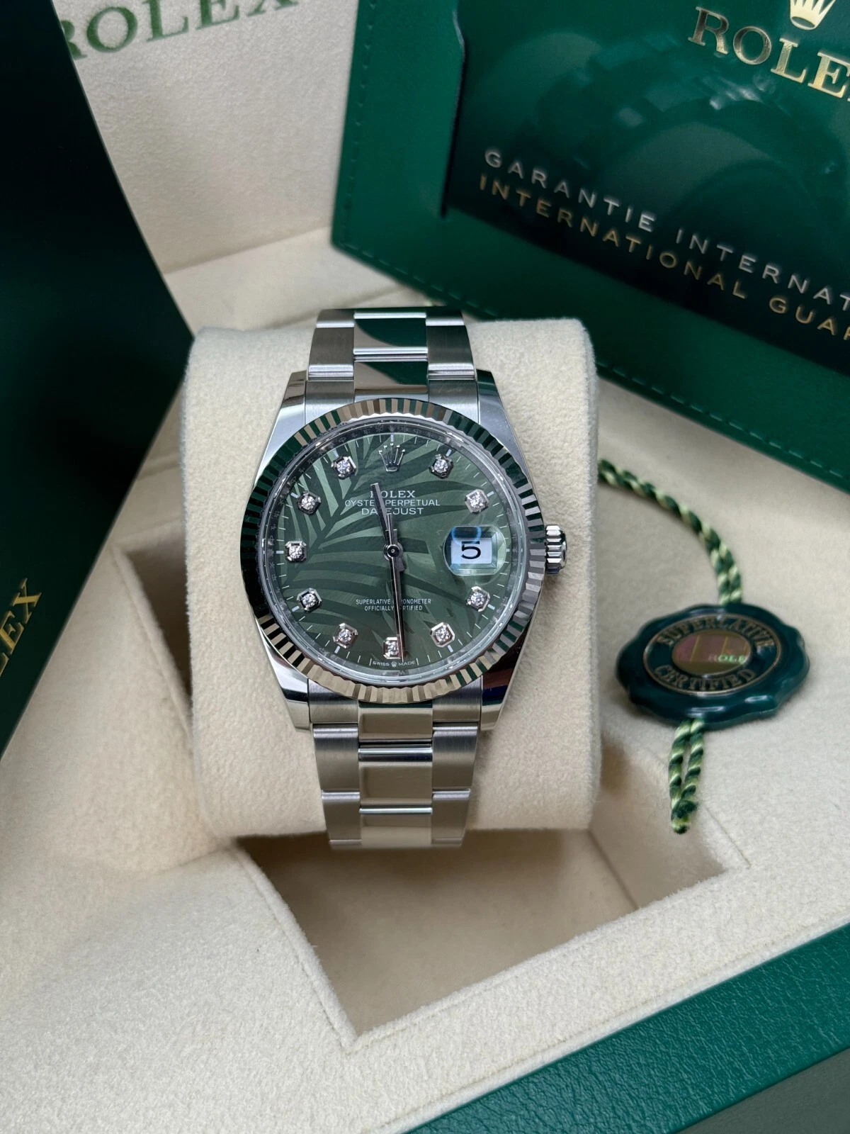 [Super Clone]RLX  Datejust 36mm 126234-0056 DISCONTINUED Green Palm Diamond Motif Dial Oyster