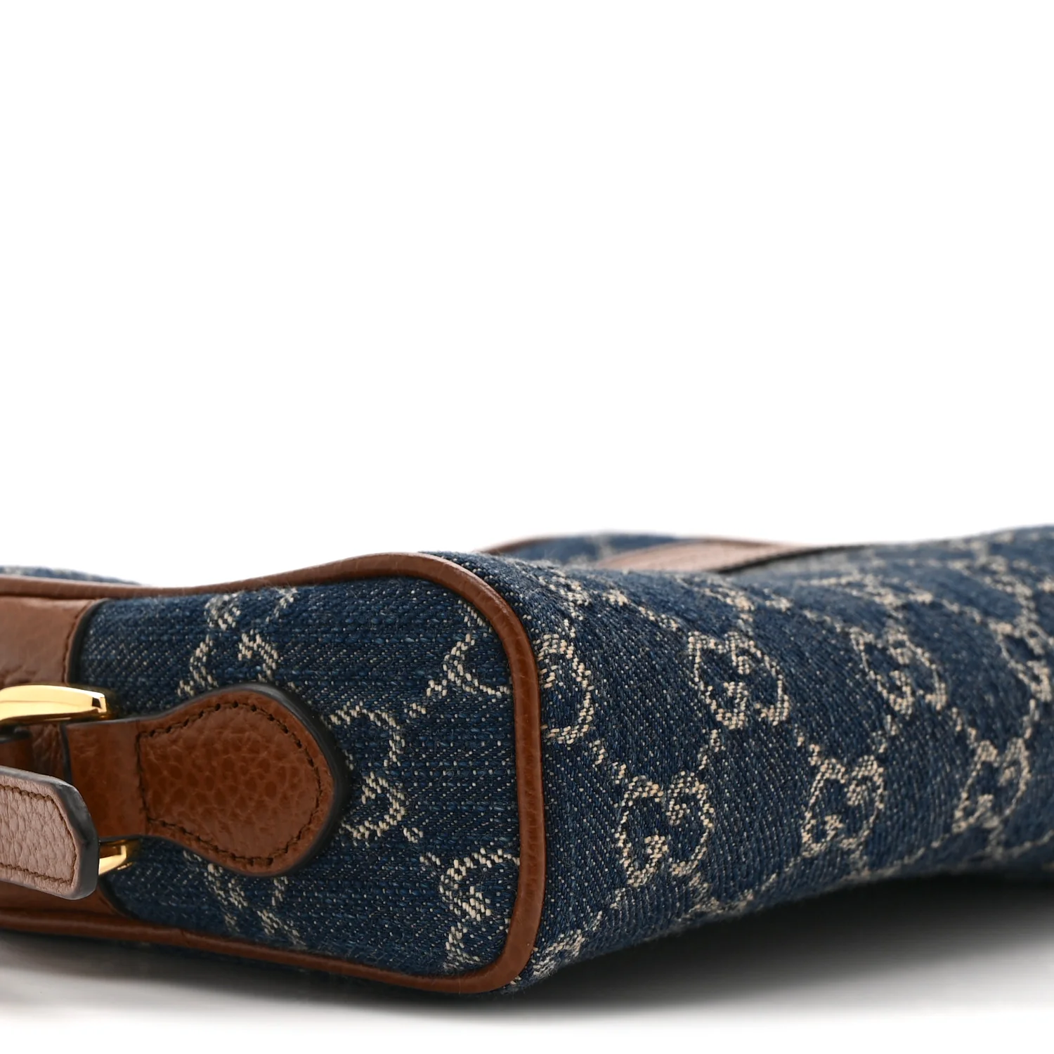 New Denim GG Monogram Dollar Calfskin Mini Ophidia Shoulder Bag Blue Tea Cuir Epilog