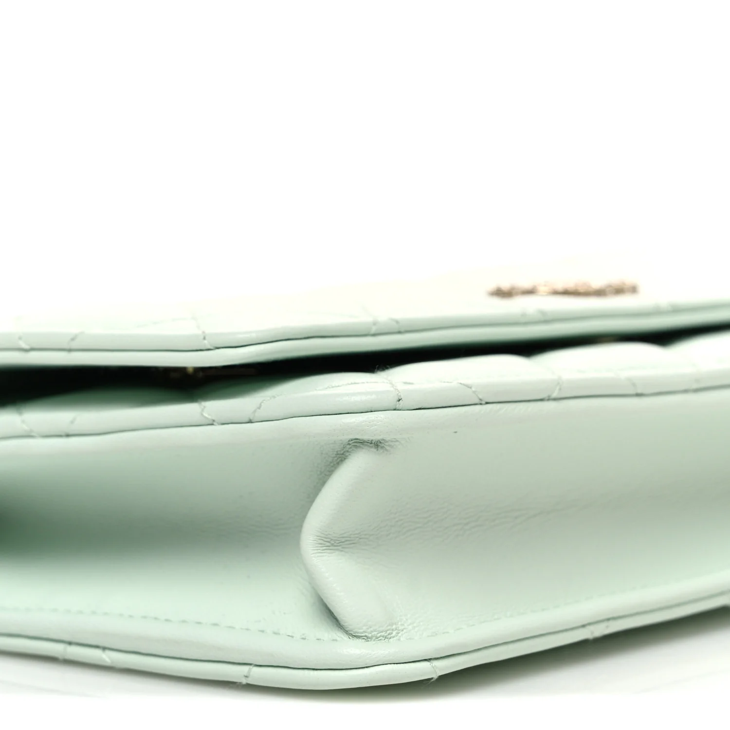 Lambskin Quilted Textured CC Wallet On Chain WOC Light Green