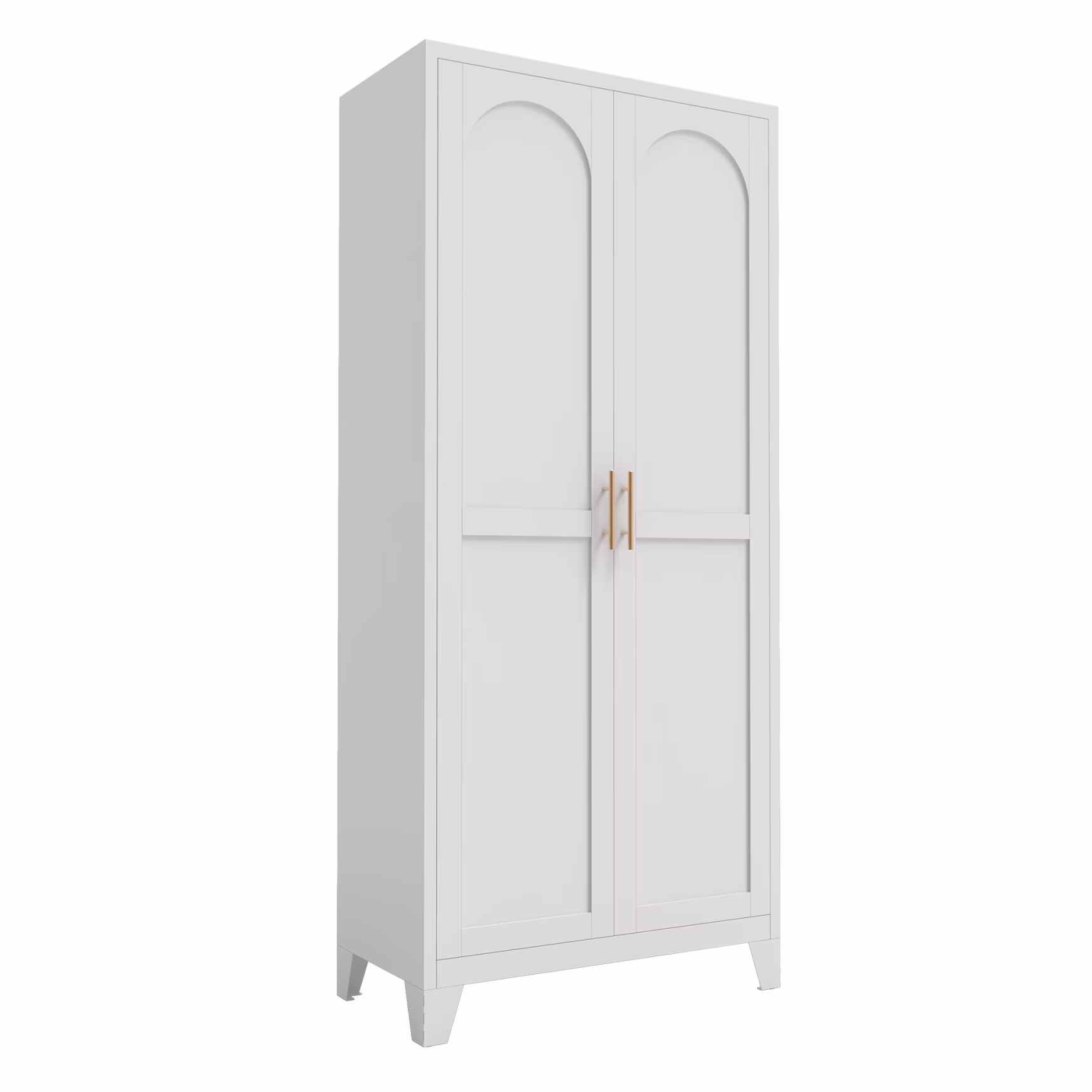 Metal Storage Cabinet with Doors and Adjustable Shelves, 71'' 2 Shapely Doors Cabinet, 5 - Tier Tall Steel Locker for Bedroom, Living Room, Office, Home, White