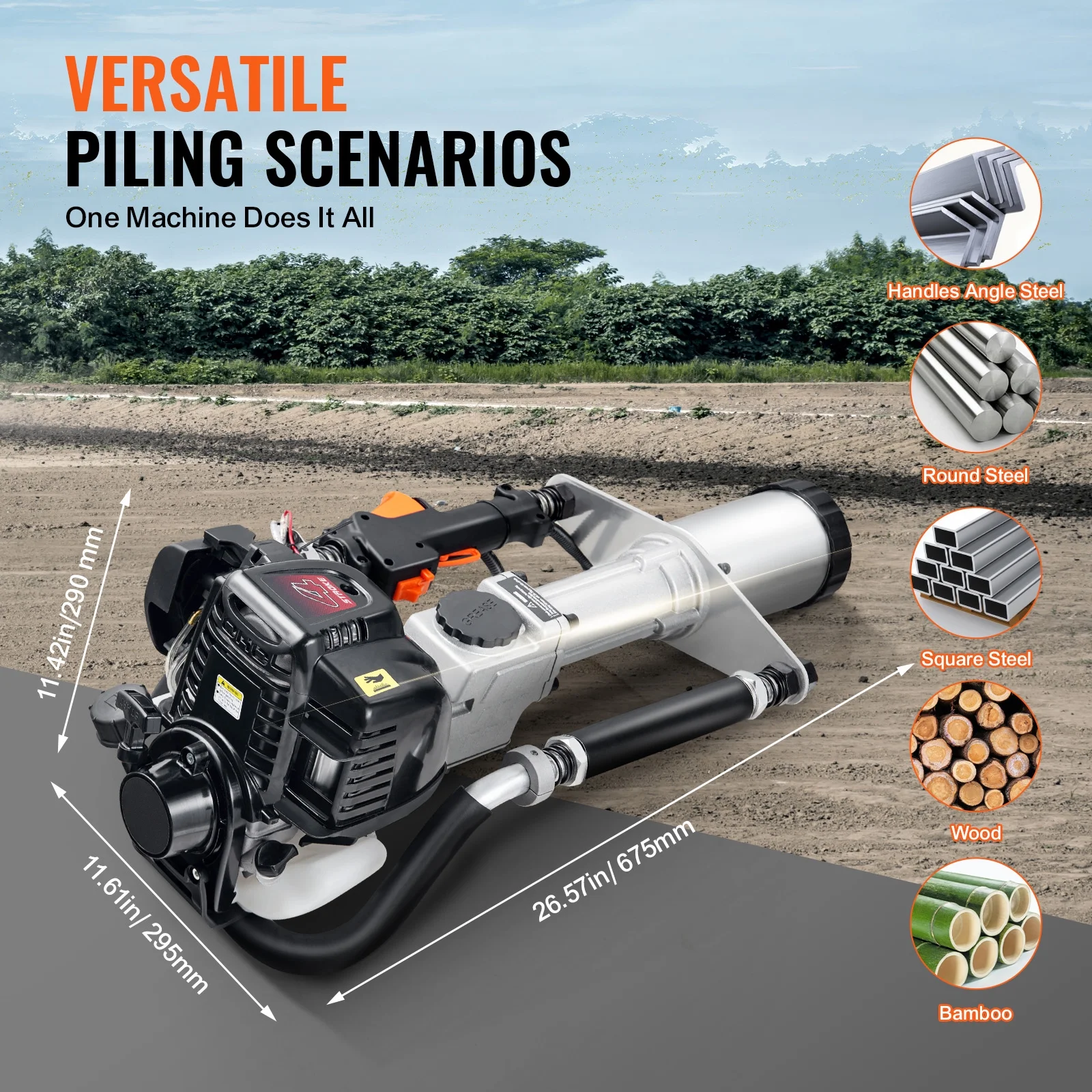 37.77cc Gas T Post Driver, 4-Stroke Engine, Includes 3 Driving Heads (45/55/88 mm), 1000W, Ideal for Farm Fences Road Work - Image 5