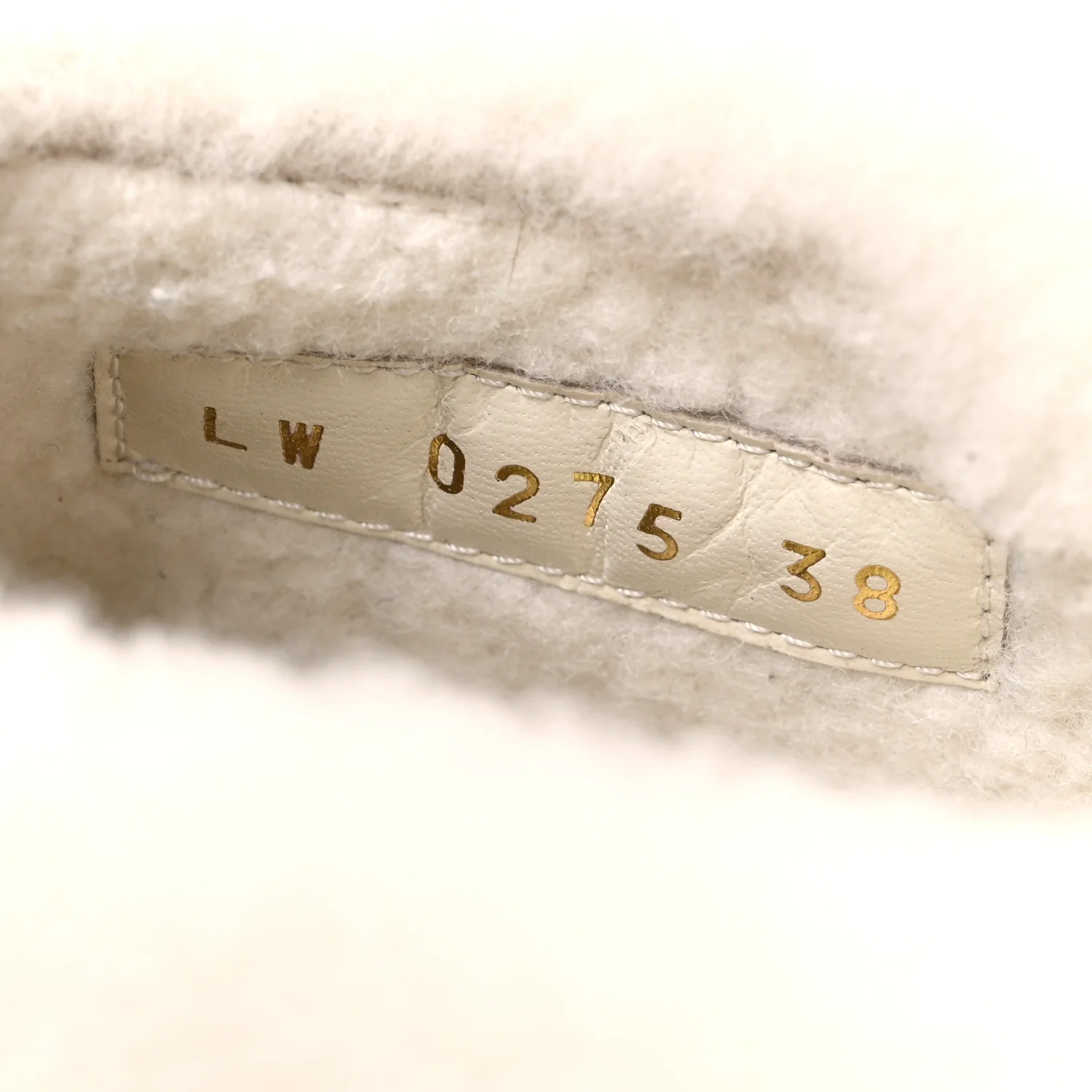 Suede Calfskin Shearling Monogram Debossed Cortina Closed Mule 38 Light Beige