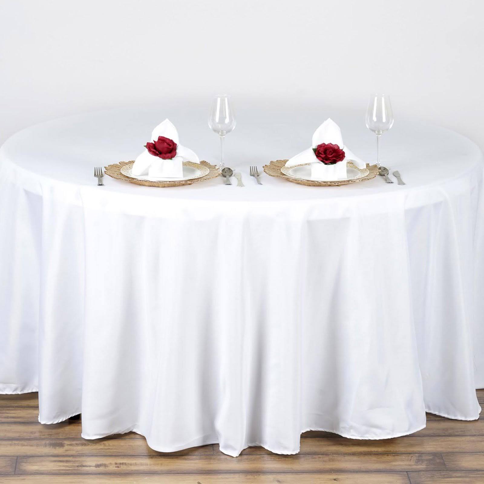 Tableclothsfactory 90 inch White Round Tablecloth - Linens Polyester Table Cloth, Stain and Wrinkle Resistant Washable Table Cover for Wedding,