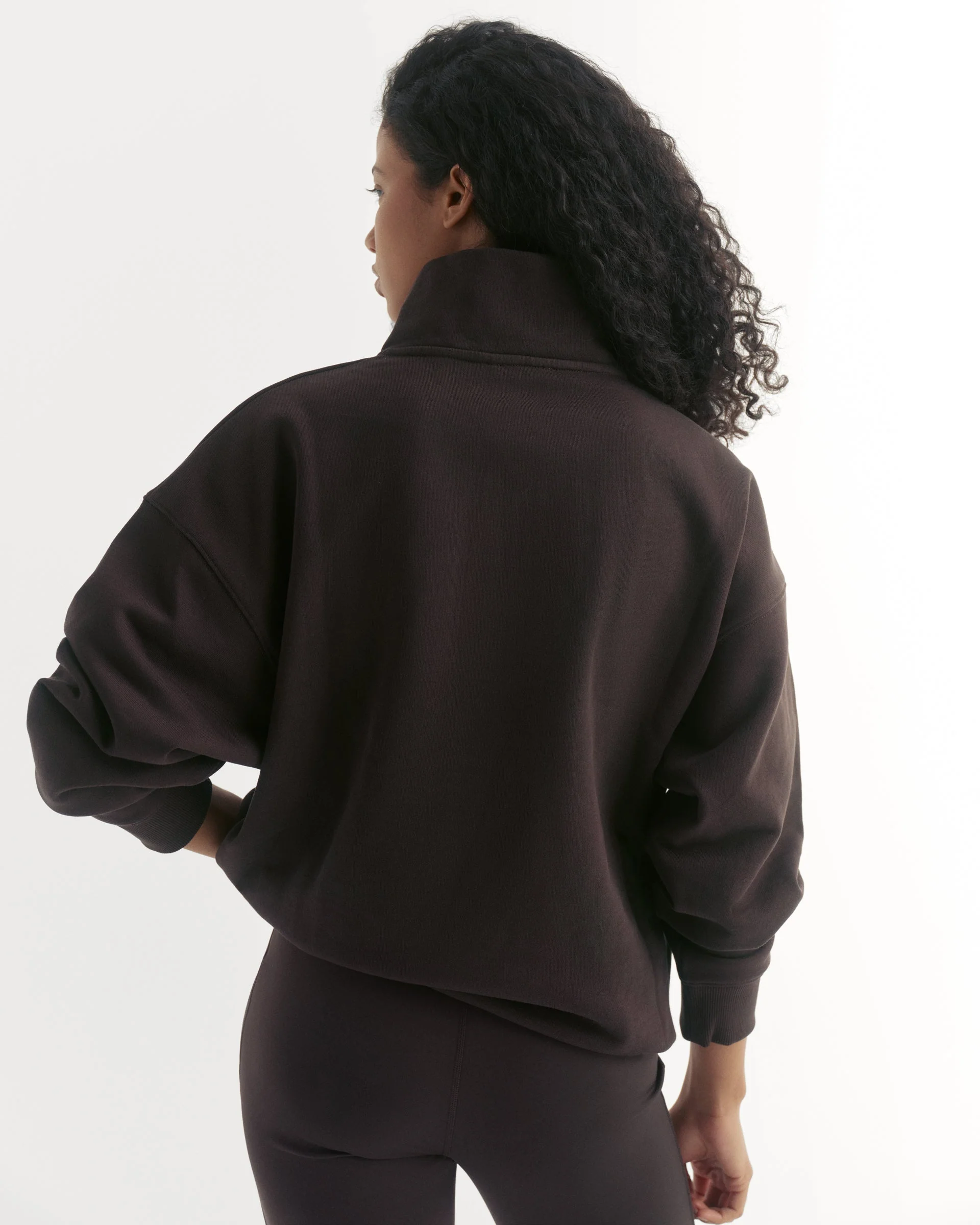 Campus Relaxed Funnel Neck Zip Sweatshirt - Coffee Bean/Marshmallow White