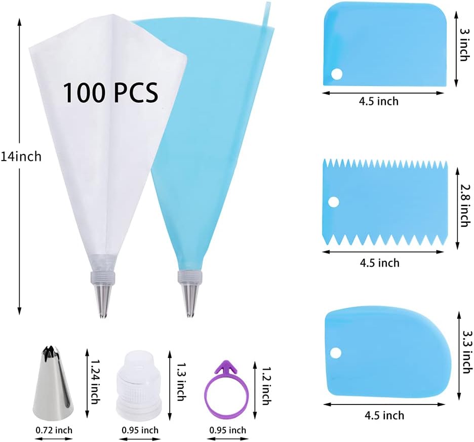 Piping Bags and Tips Set, 100Pcs 12 Inch Pastry Bags, Disposable Icing Bags