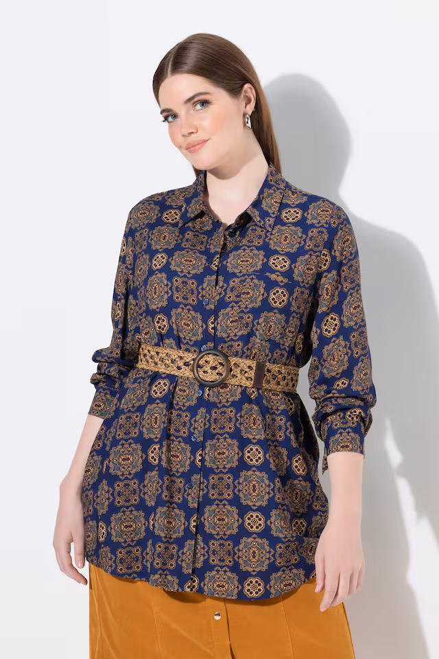 Printed Long Sleeve Button Down Blouse