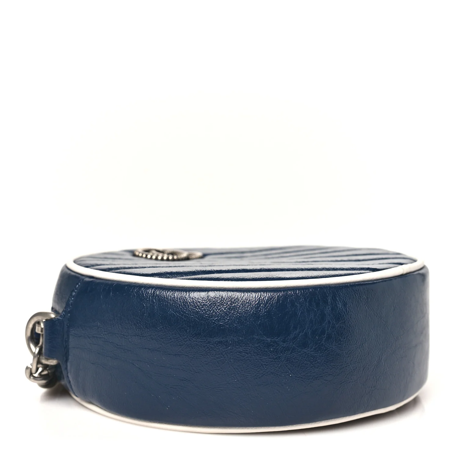 Azalea Calfskin Matelasse Diagonal Mini Torchon GG Marmont Round Shoulder Bag Blue Agata Mystic White