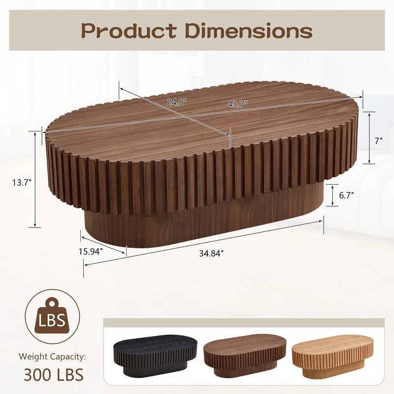 FFH 43.7 in Oval Coffee Table for Living Room, Handcraft Rustic Corner Coffee Table Nature Wood Relief Sturdy Pedestal for Apartmen, Side Table Centre Table, Nature Wood