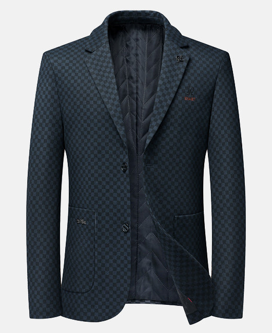 Blazer basique à col revers et à carreaux, double boutonnage