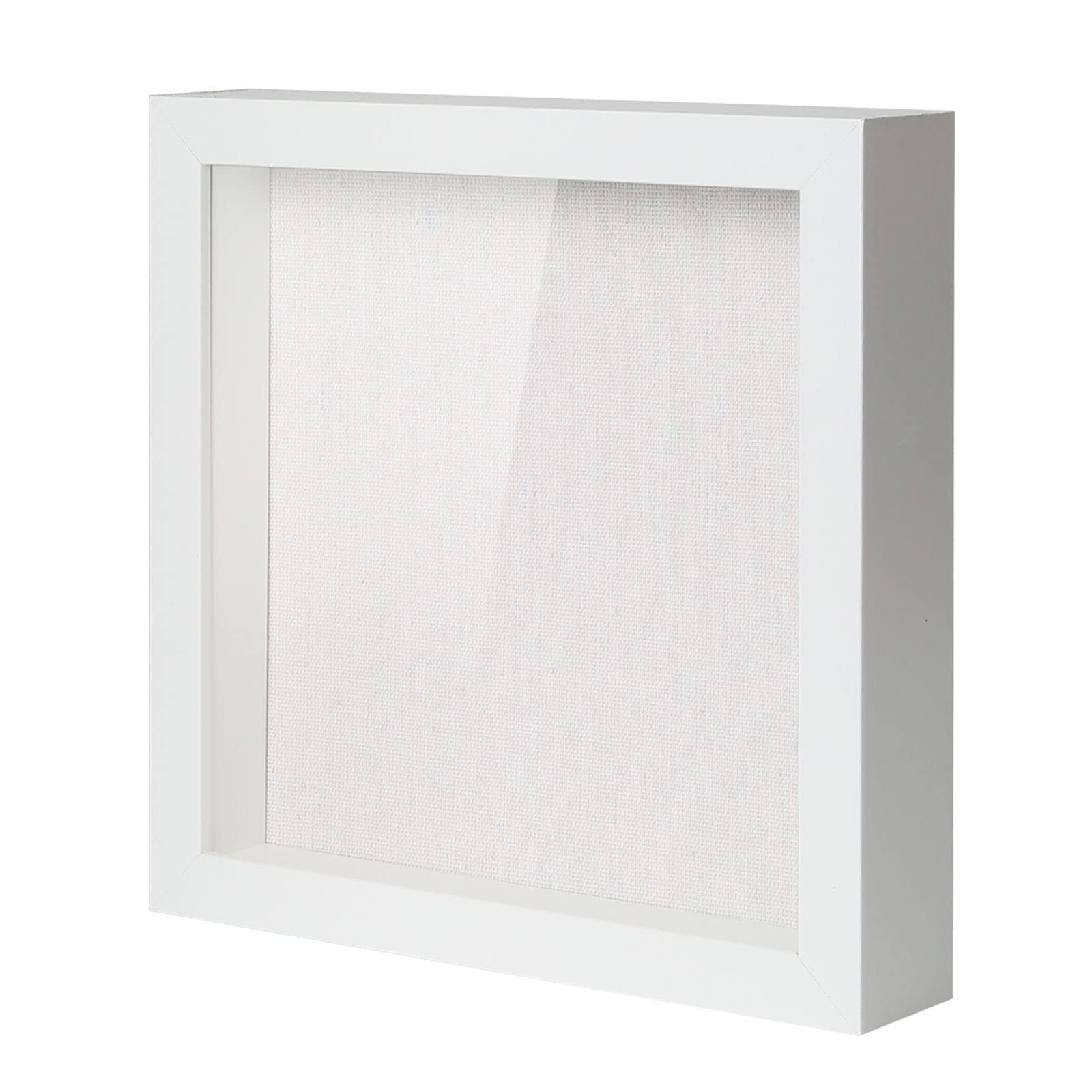 Muzilife 8x8 Shadow Box Picture Frame with Linen Board - Deep Wood & Glass Display Case Ready to Hang Perfect to Display Baby