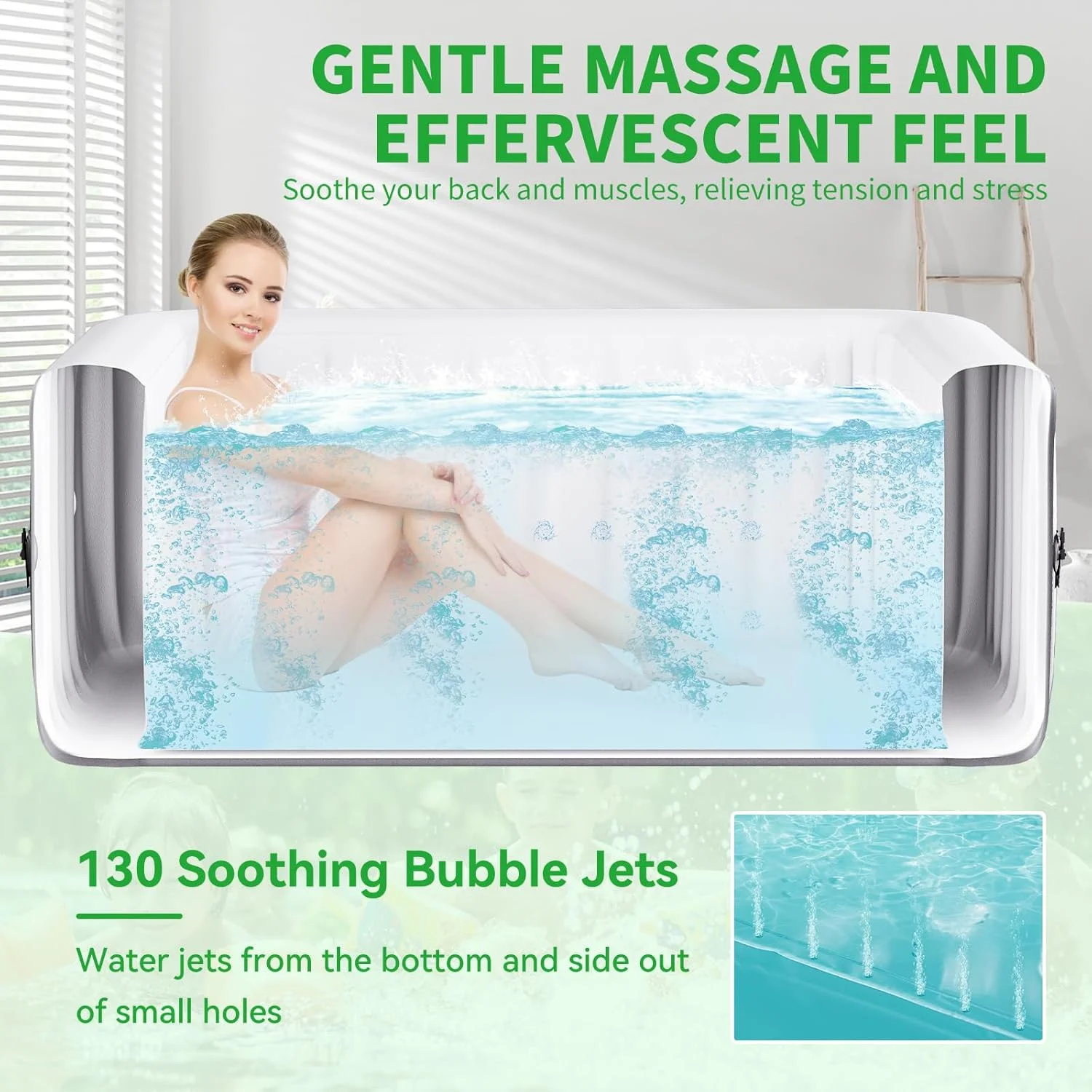 4-6 Person Inflatable Hot Tub, Square Blow Up Portable Hot Tub, Leak-Proof PVC Outdoor Spa with 130 Strong Air Jets, Heater Pump and Insulated Cover, 73�� X 73��X 25�� - Image 4