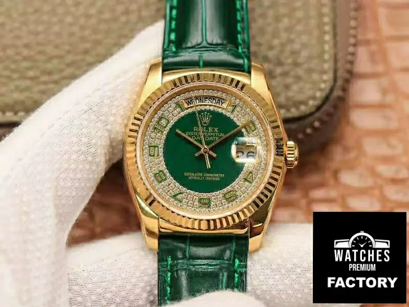 Rolex Day-Date 36mm Green Enamel Diamond Gypsophila Gold dial watch