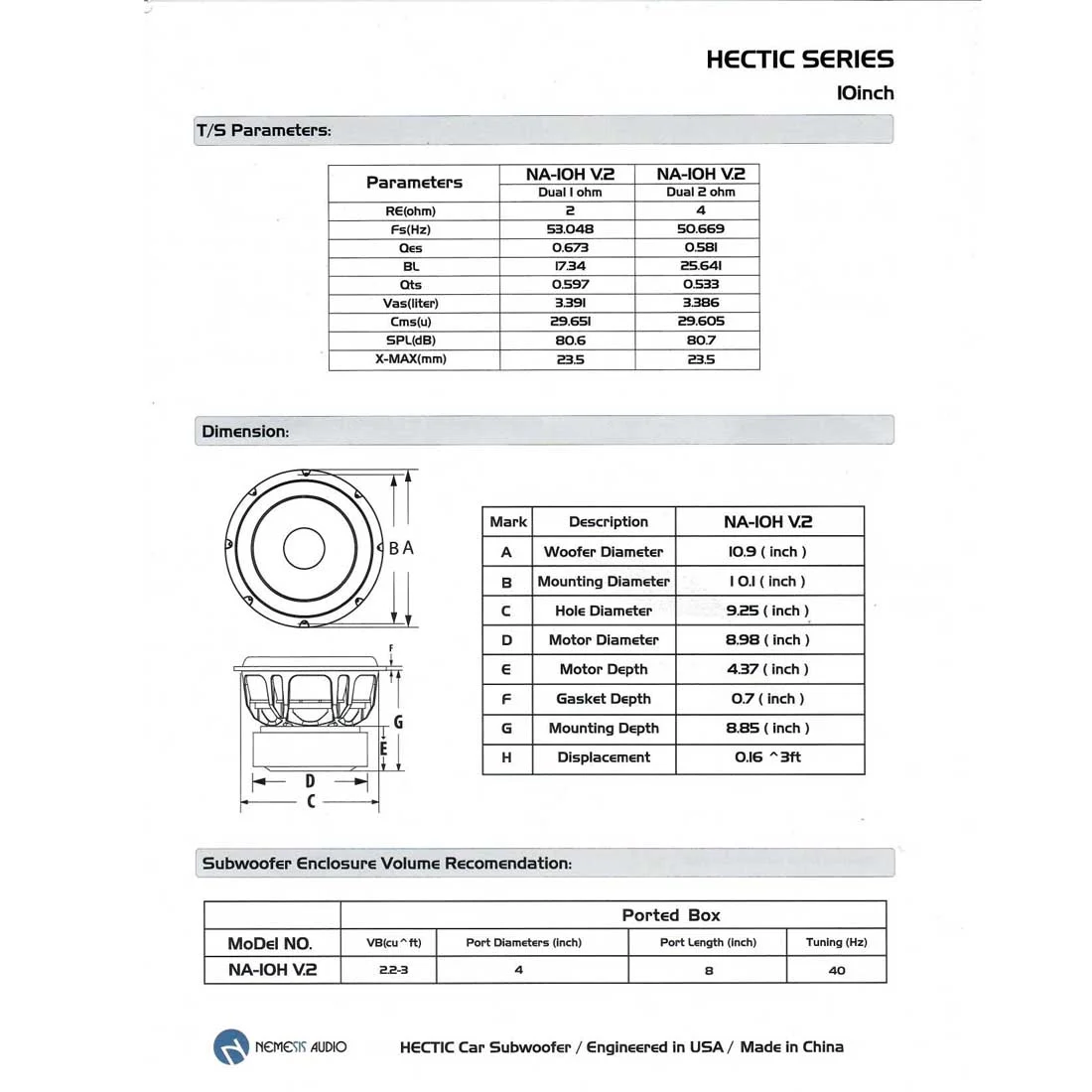 NA-10Hv.2 D2 10" 4000W Max Dual 2-Ohm Voice Coil Car Subwoofer - Image 3