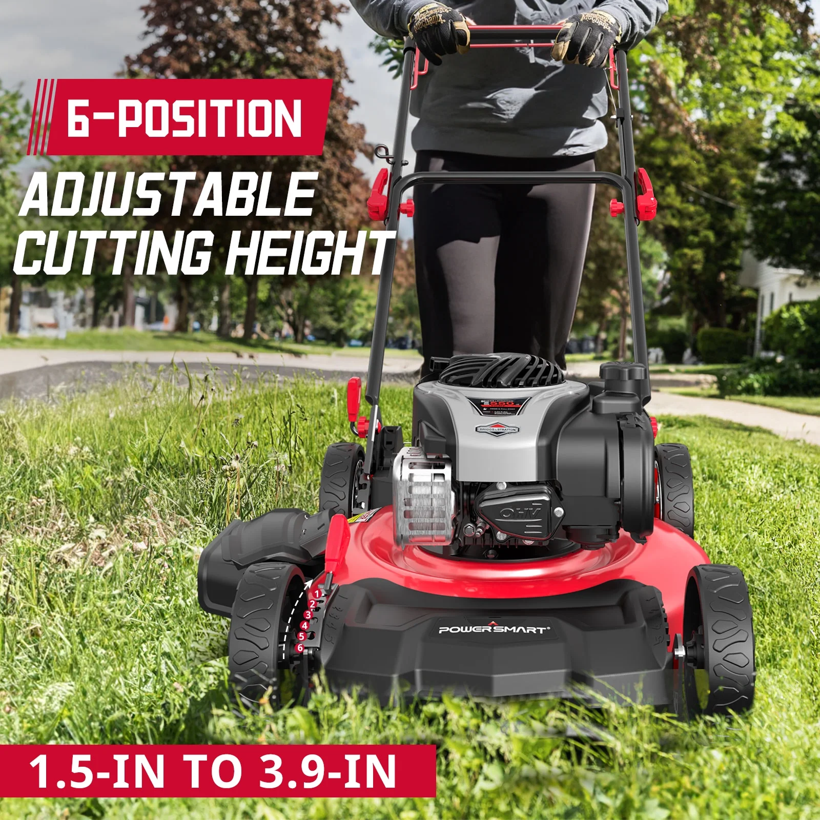 3-in-1 Gas Powered Self-Propelled Lawn Mower with 140CC Engine 22-inch,6-Position Height Adjustment - Image 6