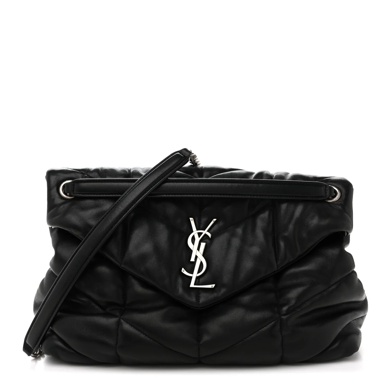 Lambskin Quilted Medium Loulou Puffer Monogram Chain Satchel Black
