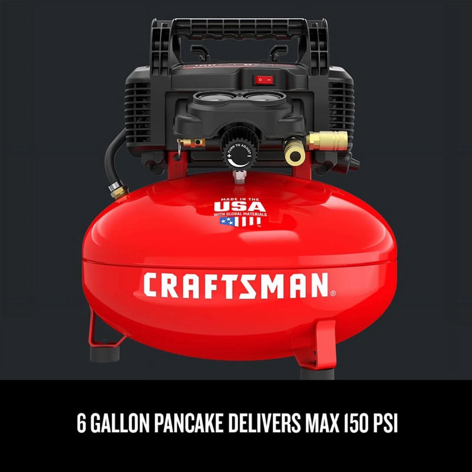 Red 0.8HP 150 PSI 1-Stage Oil-Free Air Compressor 6 gal - Image 3