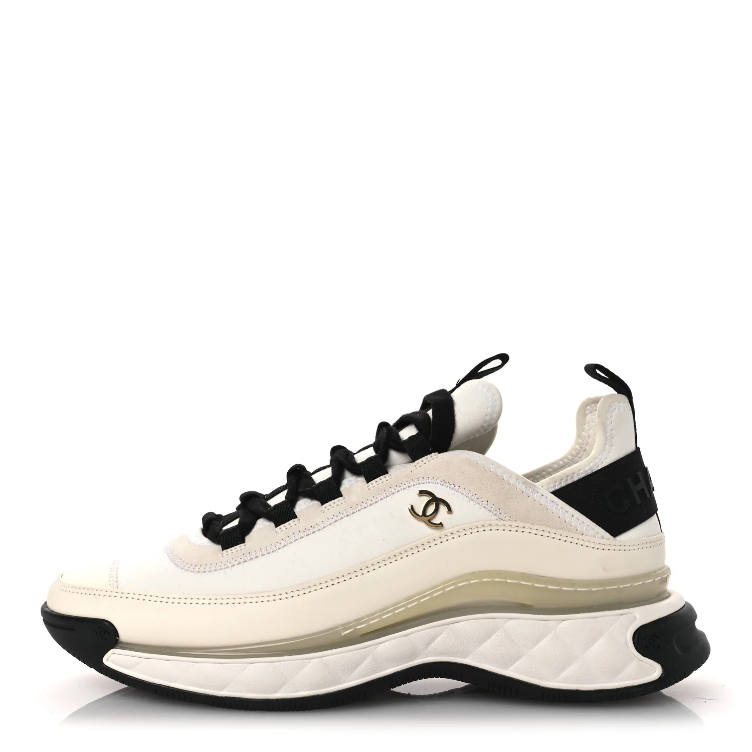 Velvet Calfskin Mixed Fibers CC Sneakers 40.5 Ivory Black