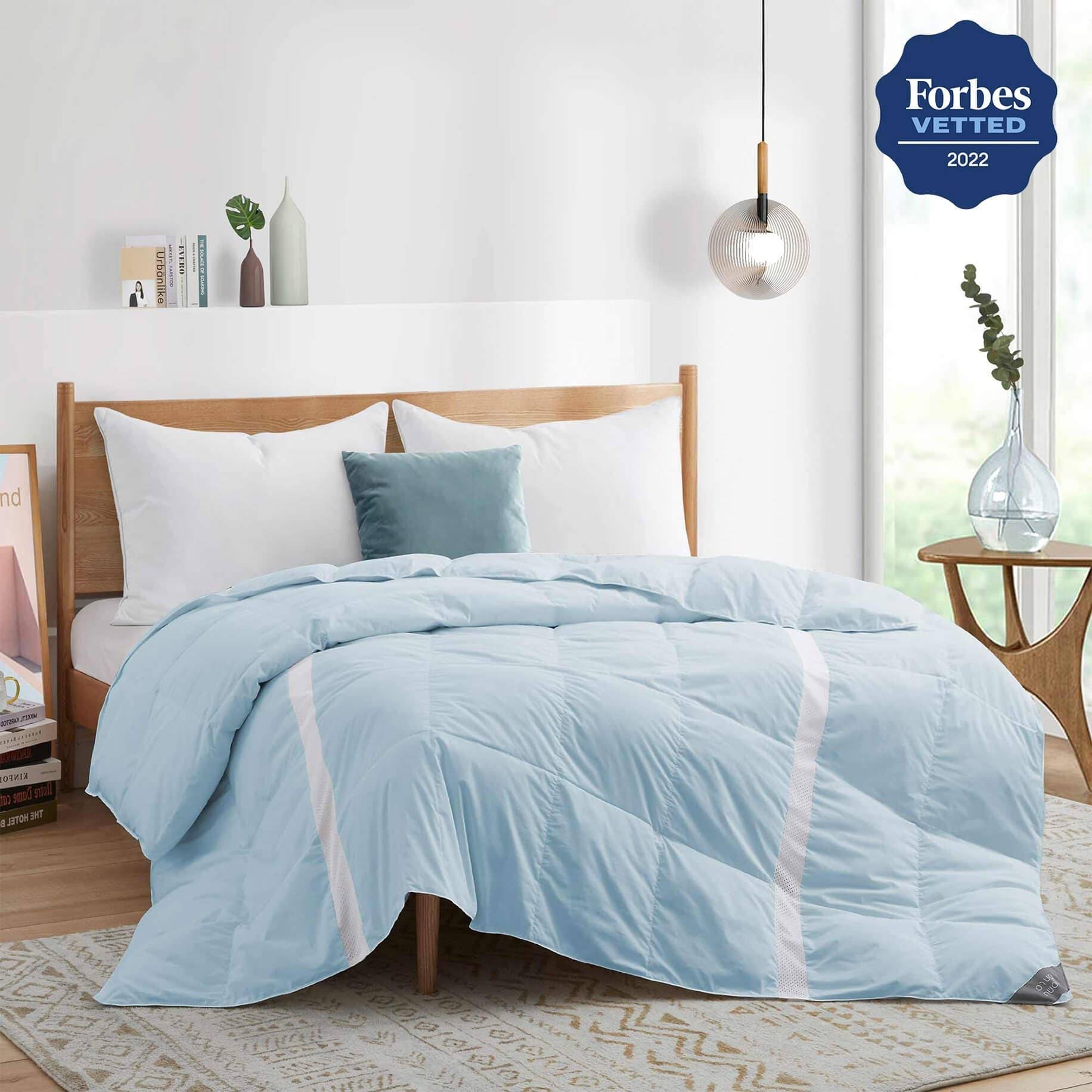 Lightweight Breathable Cooling Down Comforter-Oversize Down Blanket for Hot Sleepers - Blue, Full/Queen