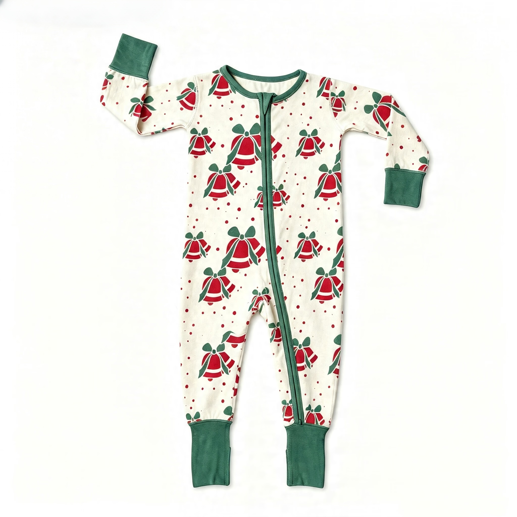 Christmas Print Baby Bamboo Zipper Romper Short Sleeve Footless One-Piece Jumpsuit With 2-Way Zipper Bamboo Sleepwear
