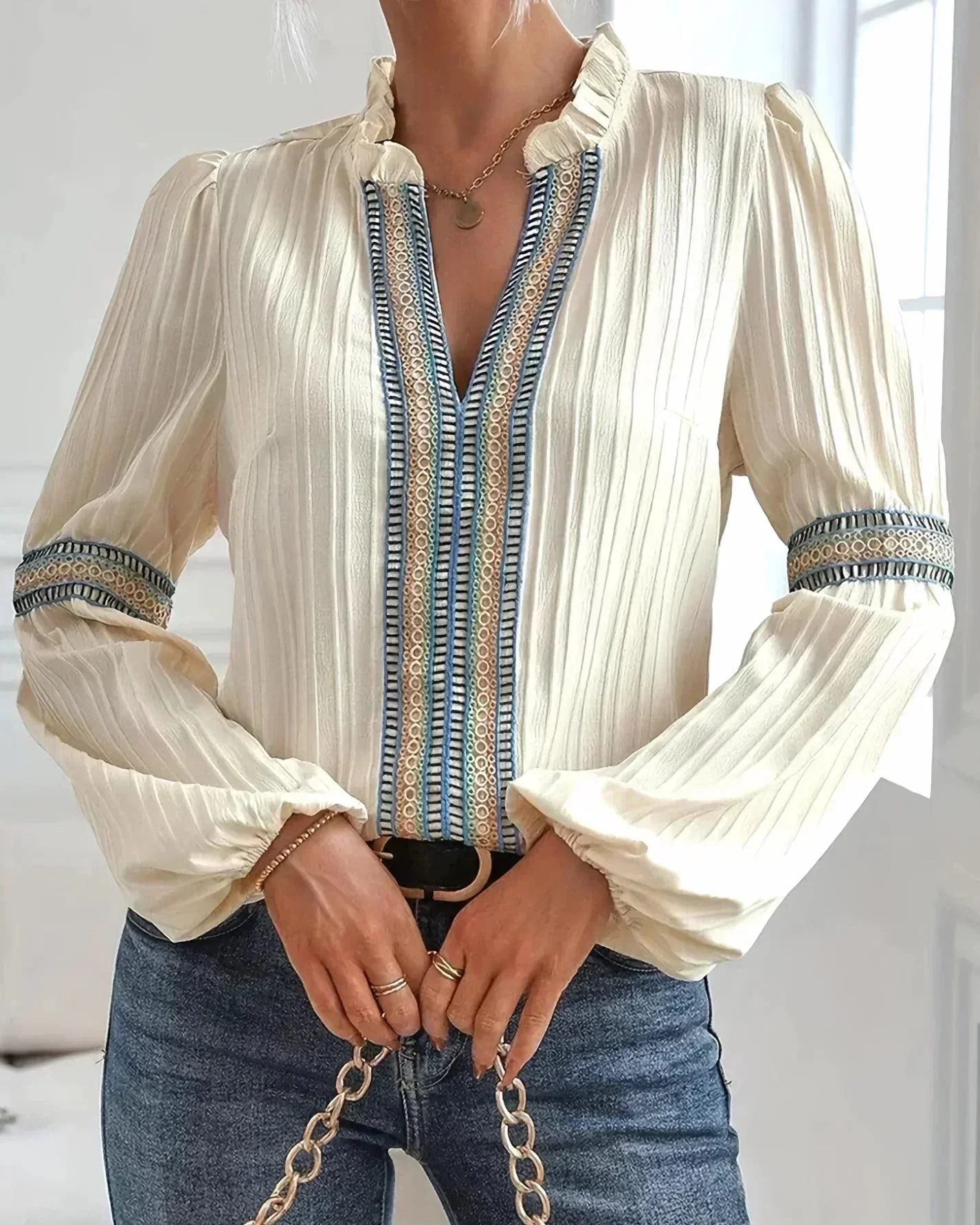 Blouse Femme Col V Haut Élégant