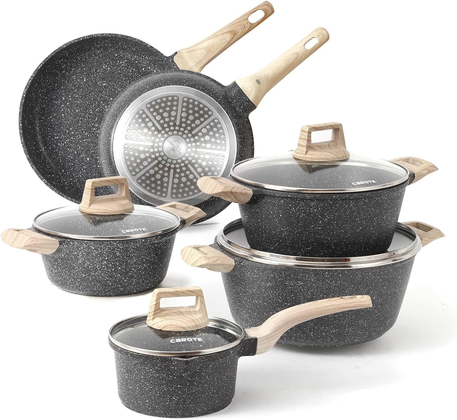 CAROTE 21pcs Pots and Pans Set, Nonstick Cookware Sets, with Egg Pan