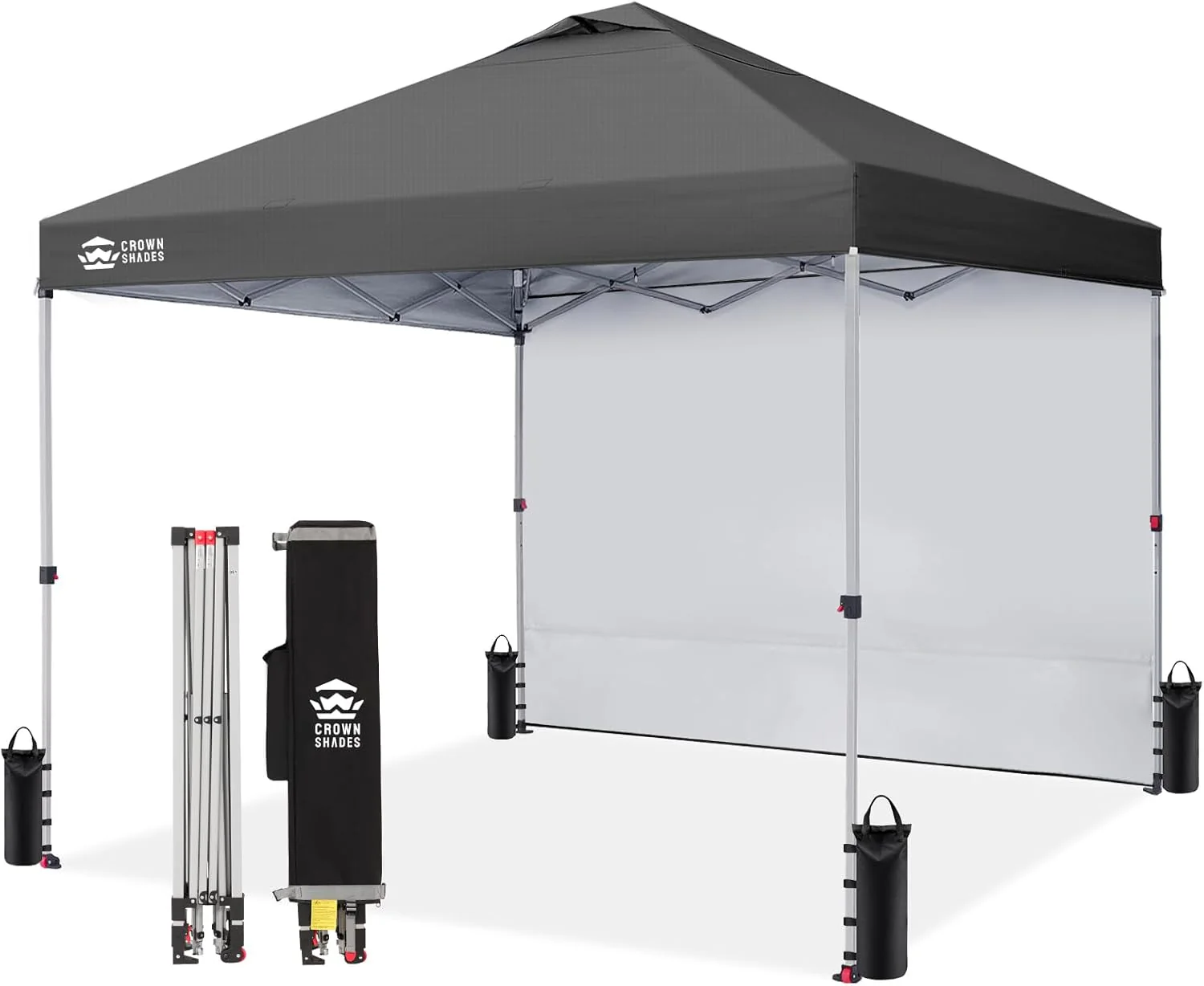 Abri pliant CROWN SHADES 10x10 avec 1 paroi latérale - Tente de plage à montage facile - Protection solaire extérieure pour événements, fêtes, camping - Gazebo avec sac de rangement STO-N-Go (Blanc)