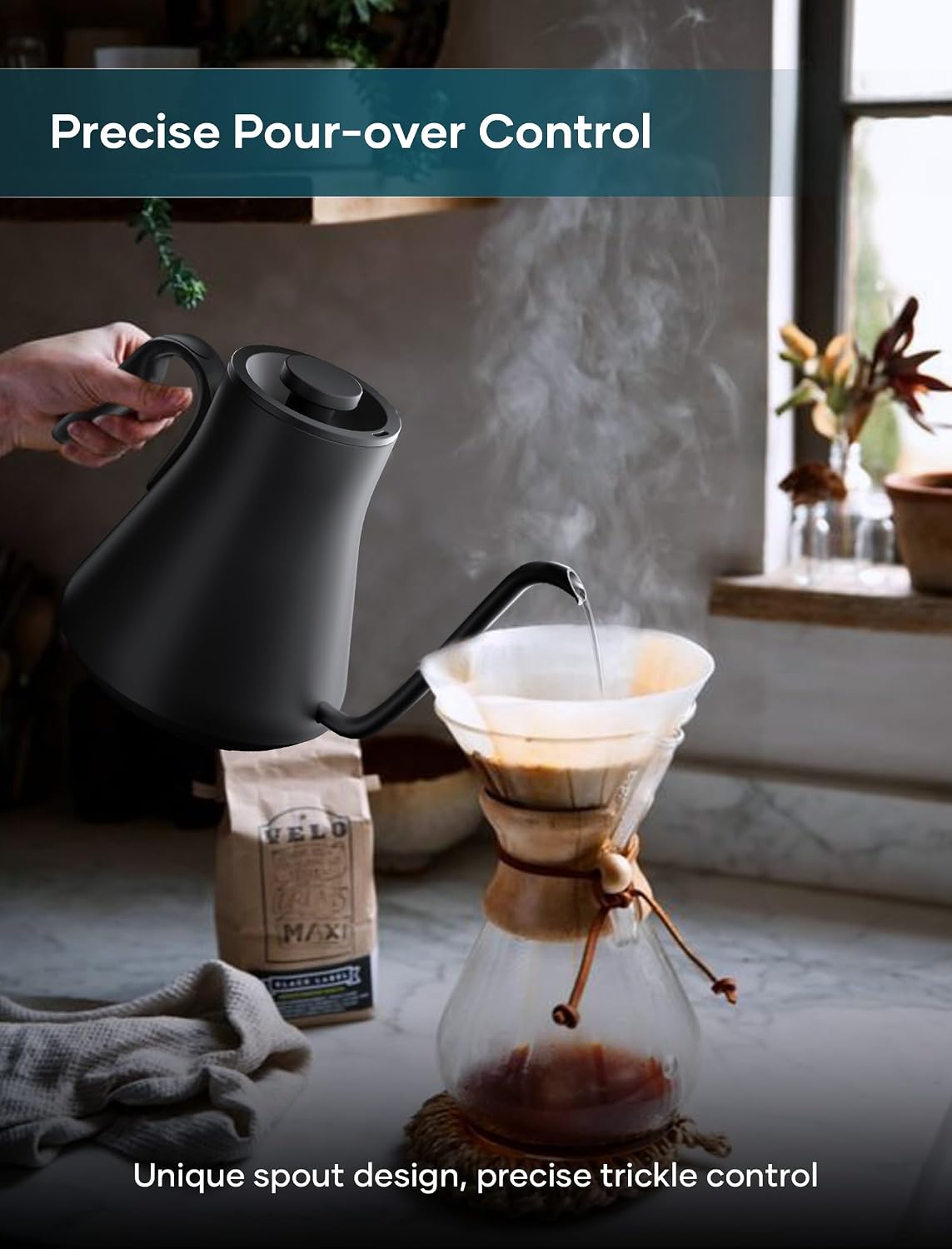 INTASTING Gooseneck Electric Kettle with ±1℉ Temperature Control, 0.9L